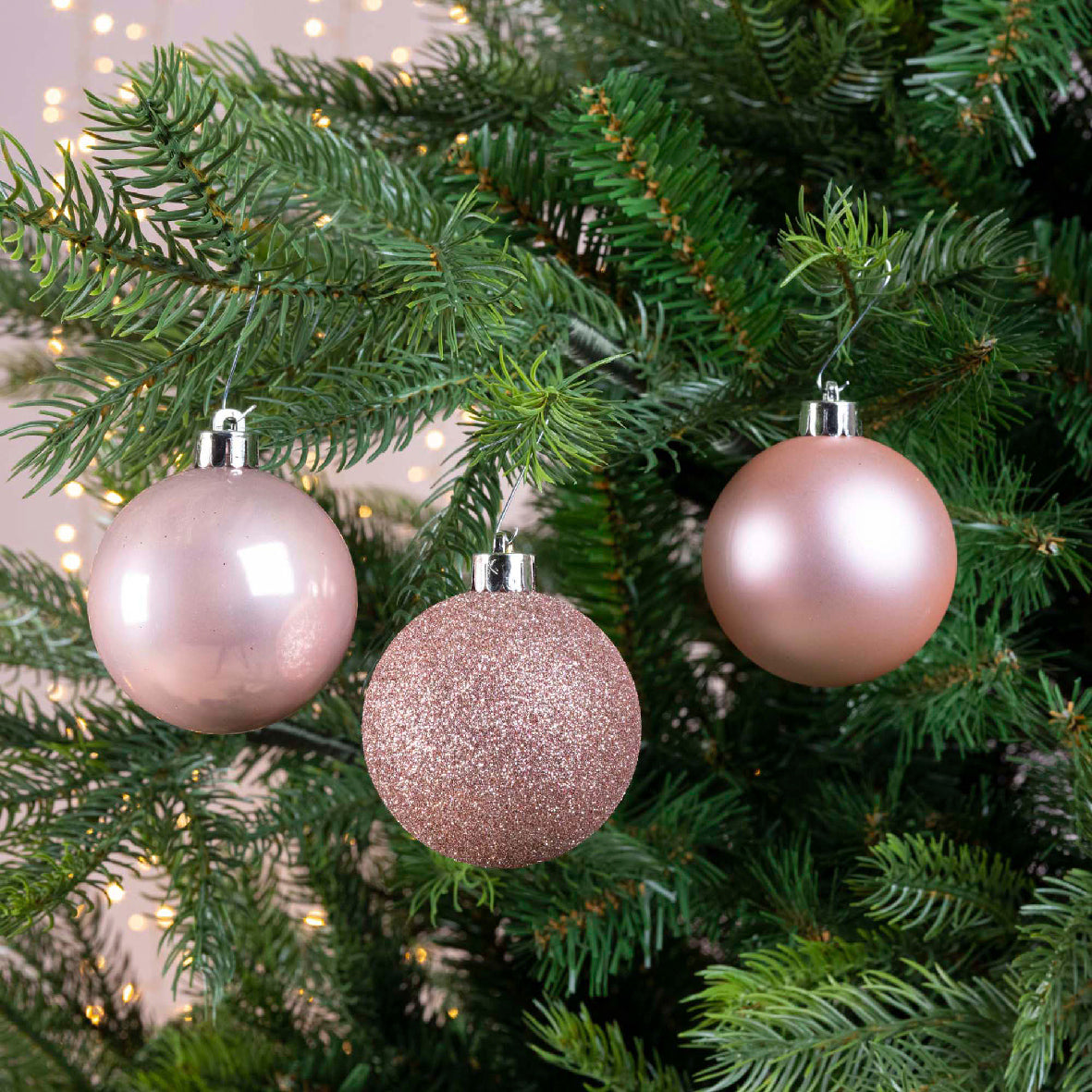 Elegant Assorted Shatterproof Ornaments - Set of 10 - Blush Pink