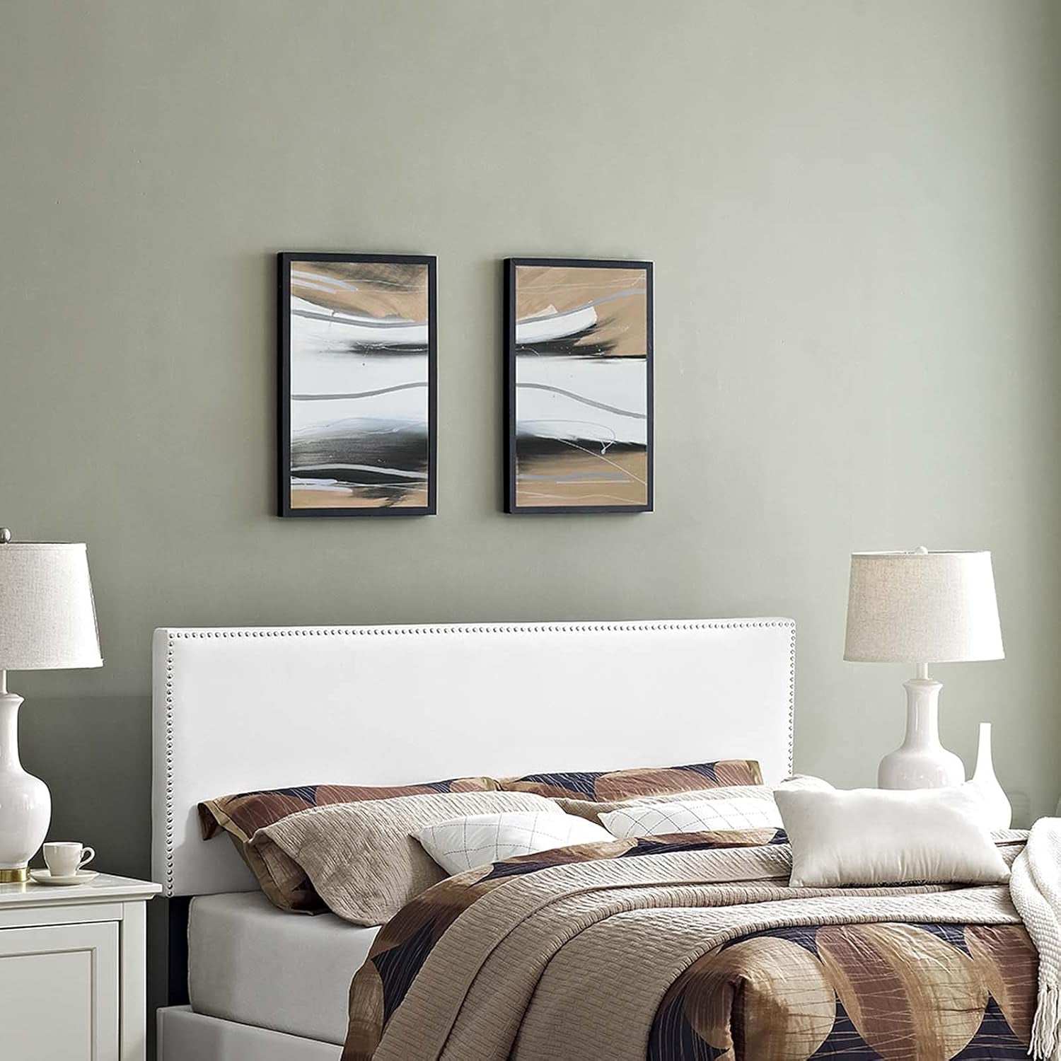 Elegant Faux Leather King Headboard with Nailhead Trim