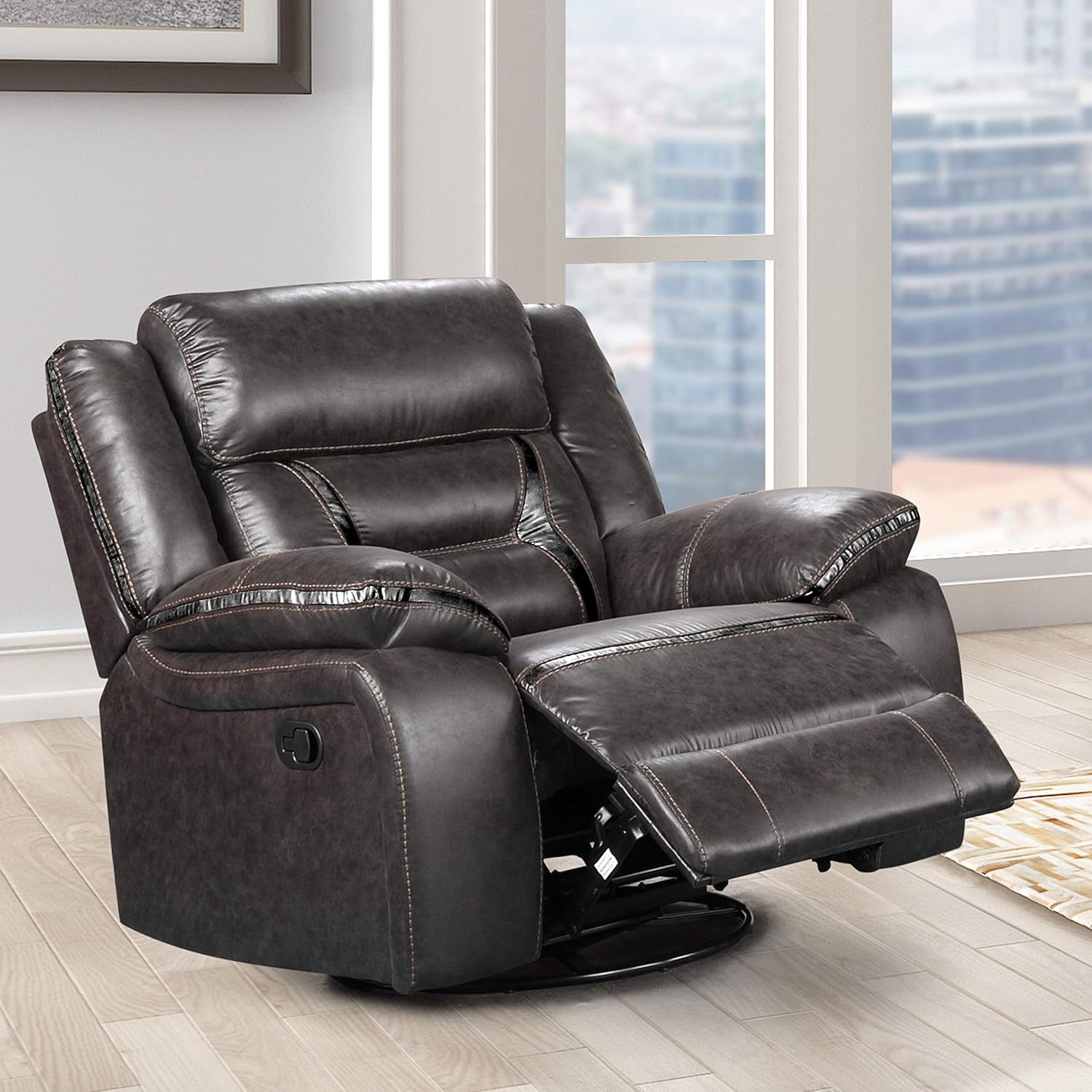 Elkton Manual Motion Recliner Dark Chestnut Plush Cushions