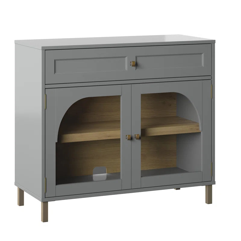 Engineered Wood Accent Cabinet With Glass Doors Neutral