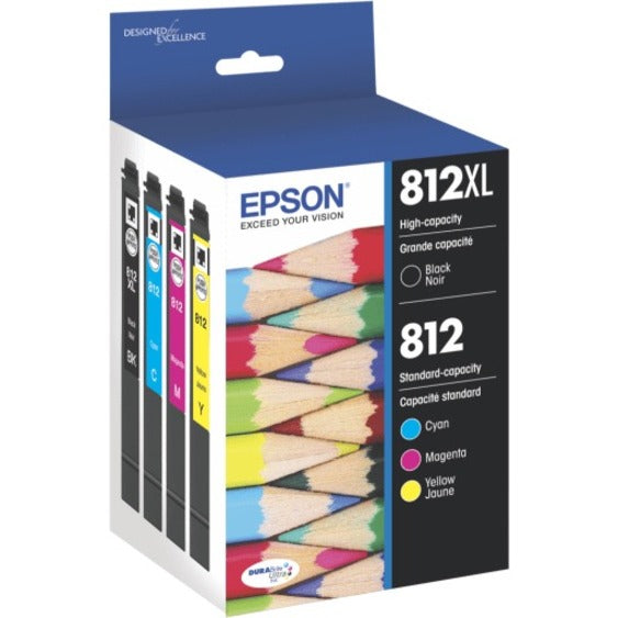 Epson® 812XL/812 DuraBrite® Ultra High-Yield Black And Cyan/Yellow/Magenta Ink Cartridges, Pack Of 4, T812XL-BCS