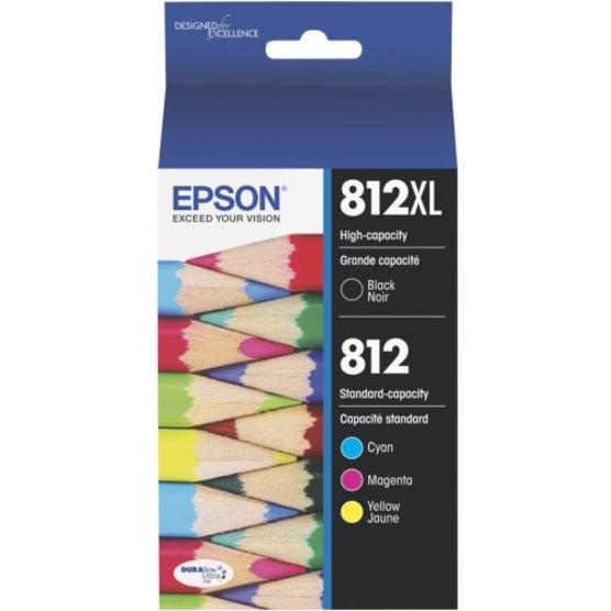 Epson® 812XL/812 DuraBrite® Ultra High-Yield Black And Cyan/Yellow/Magenta Ink Cartridges, Pack Of 4, T812XL-BCS