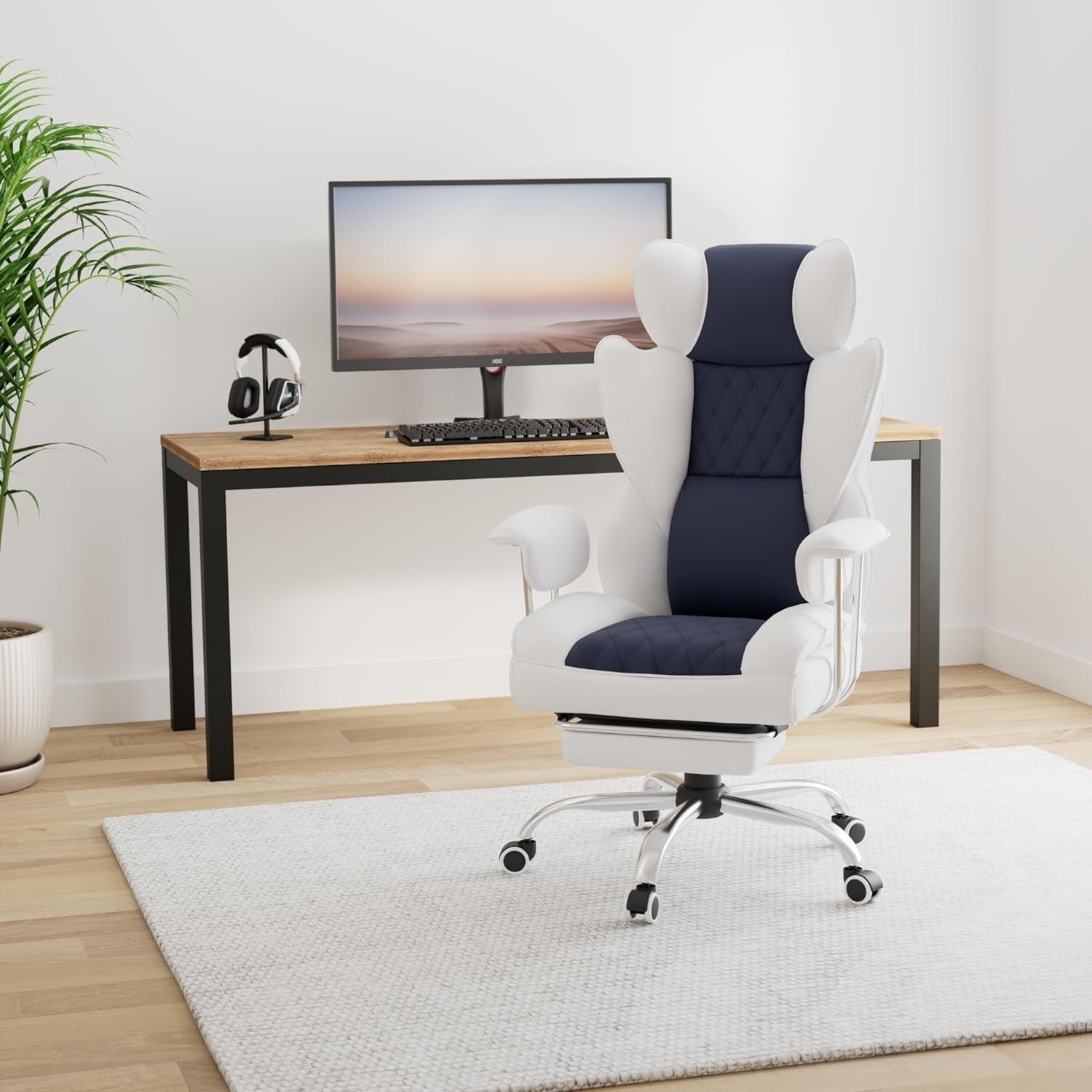 Ergonomic Gaming Chair With Lumbar Support In Light Blue