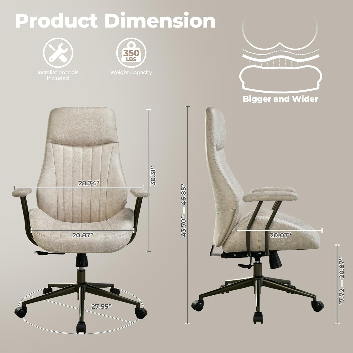 Ergonomic Home Office Chair With Lumbar Support Beige