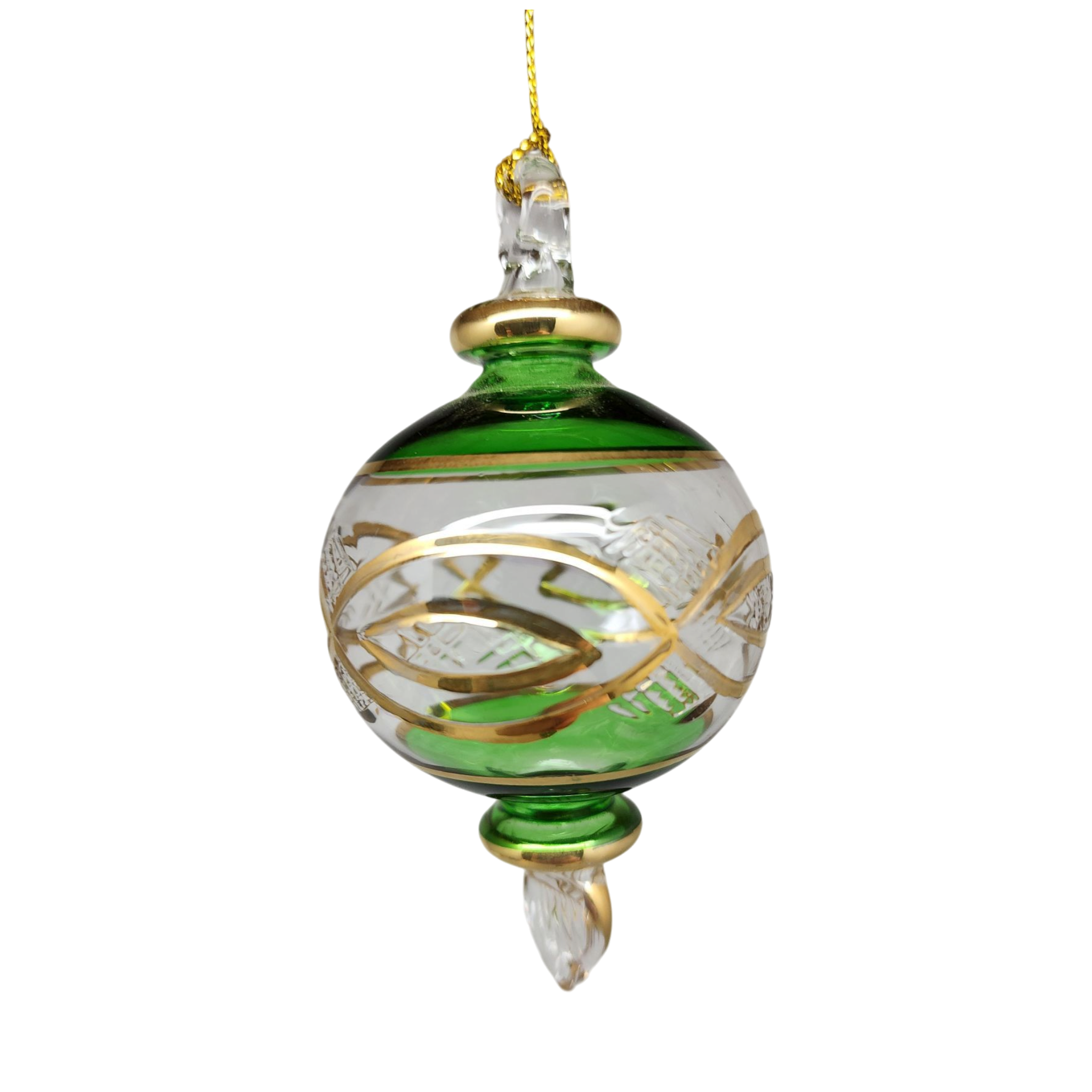 Etched Sphere Glass With Gold Accents - Green