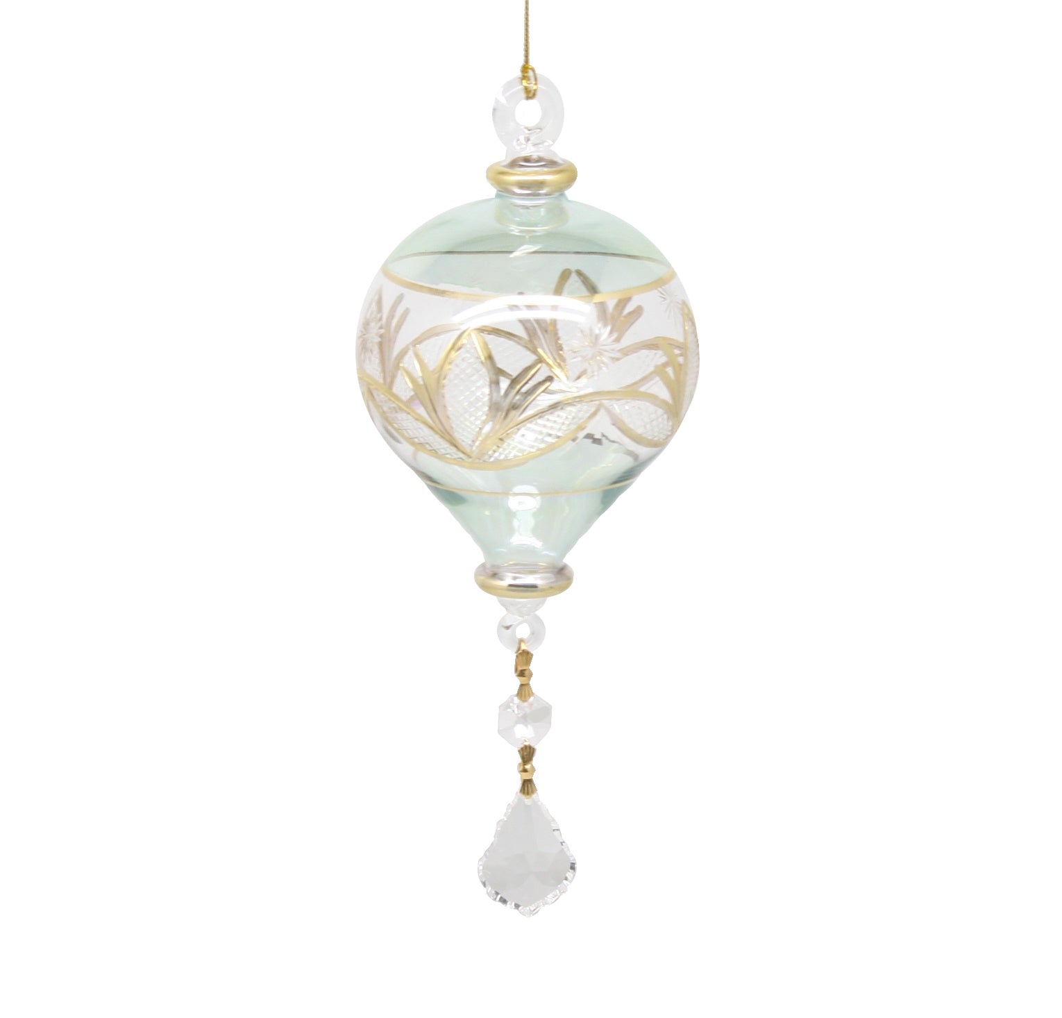 Etched Teardrop with Asfour Crystals Ornament - Green