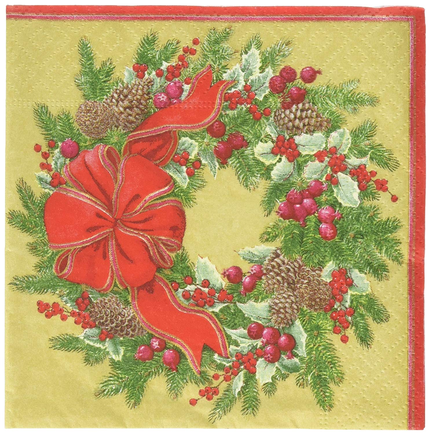 Evergreen Wreath (Gold) - Cocktail Napkin