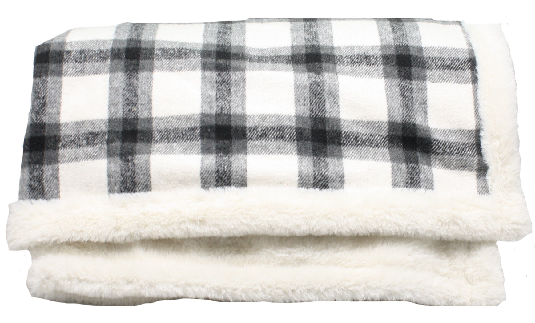 Fabric Plaid Throw With Faux Fur -