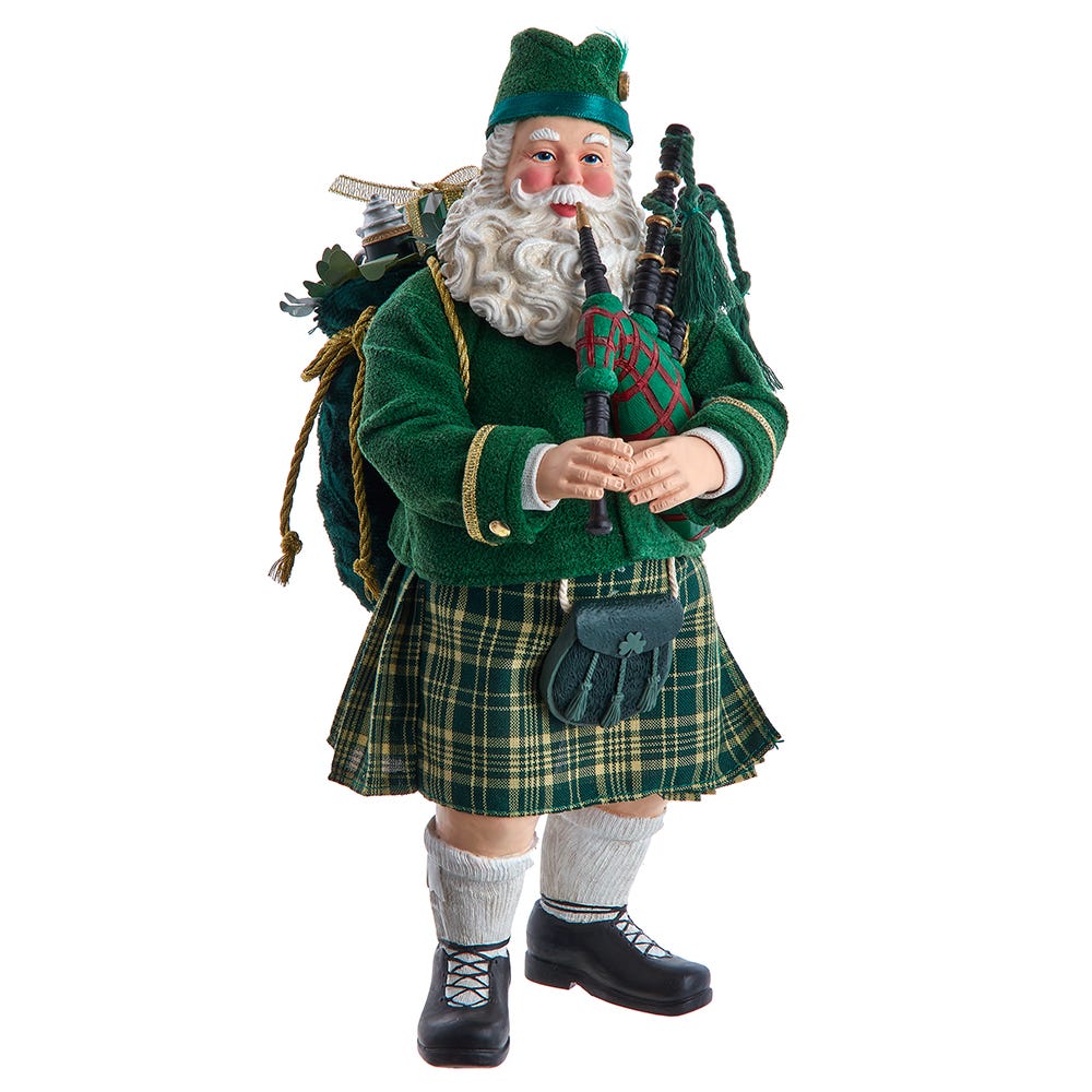 Fabriche Musical Irish Bagpiper Santa - 10 Inch