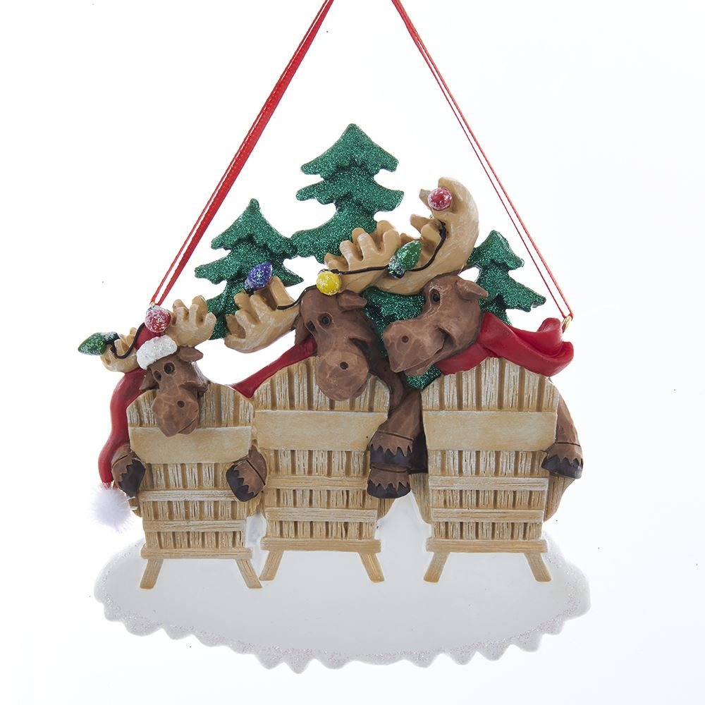 Family Of 3 Moose On Chairs Personalizable Ornament