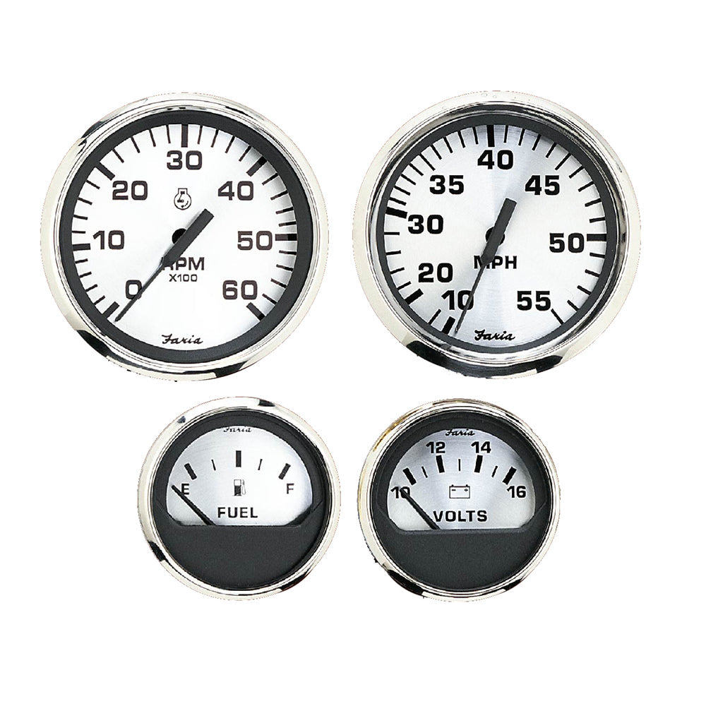 Faria Spun Silver Box Set of 4 Gauges f/Outboard Engines - Speedometer, Tach, Voltmeter