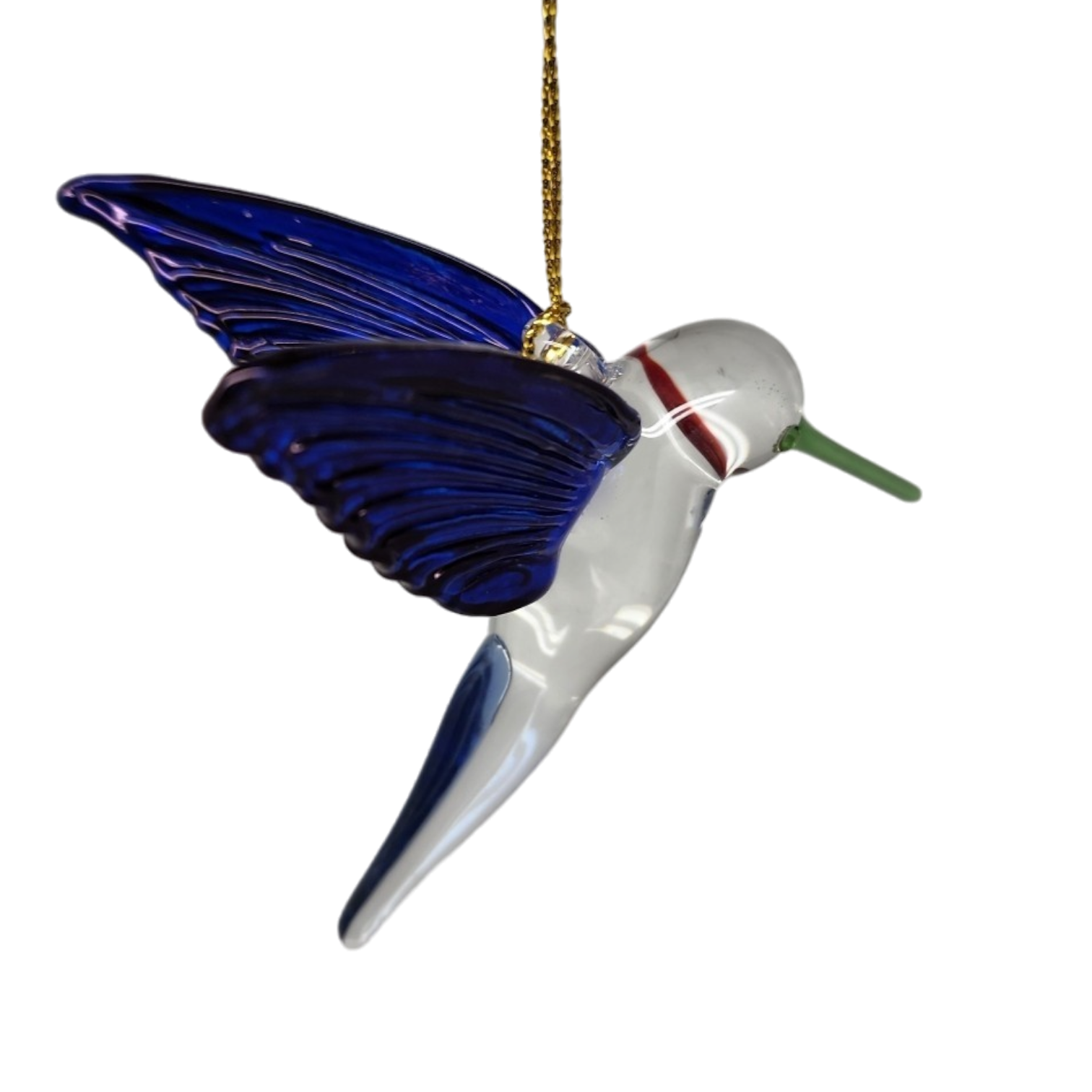 Feeding Hummingbird - Blue/Blue/Green - Egyptian Glass Ornament