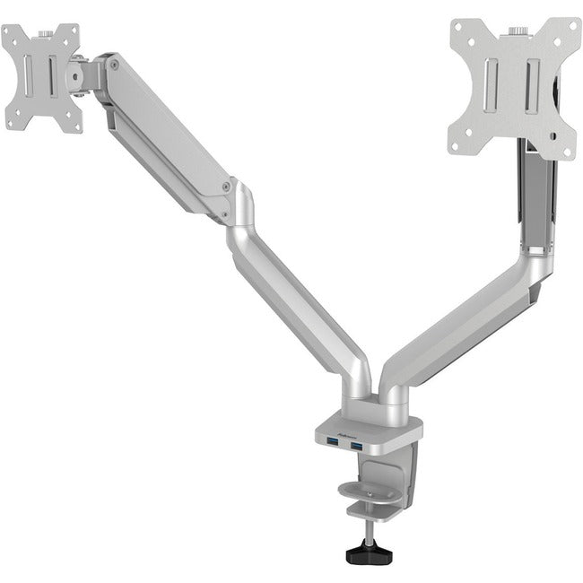 Fellowes Platinum Series High Quality Dual Monitor Arm for 32-Inch Monitors, Full Motion, 360° Rotation, VESA Mount with Grommet or Clamp, USB Ports, Ergonomic, Silver 8056501