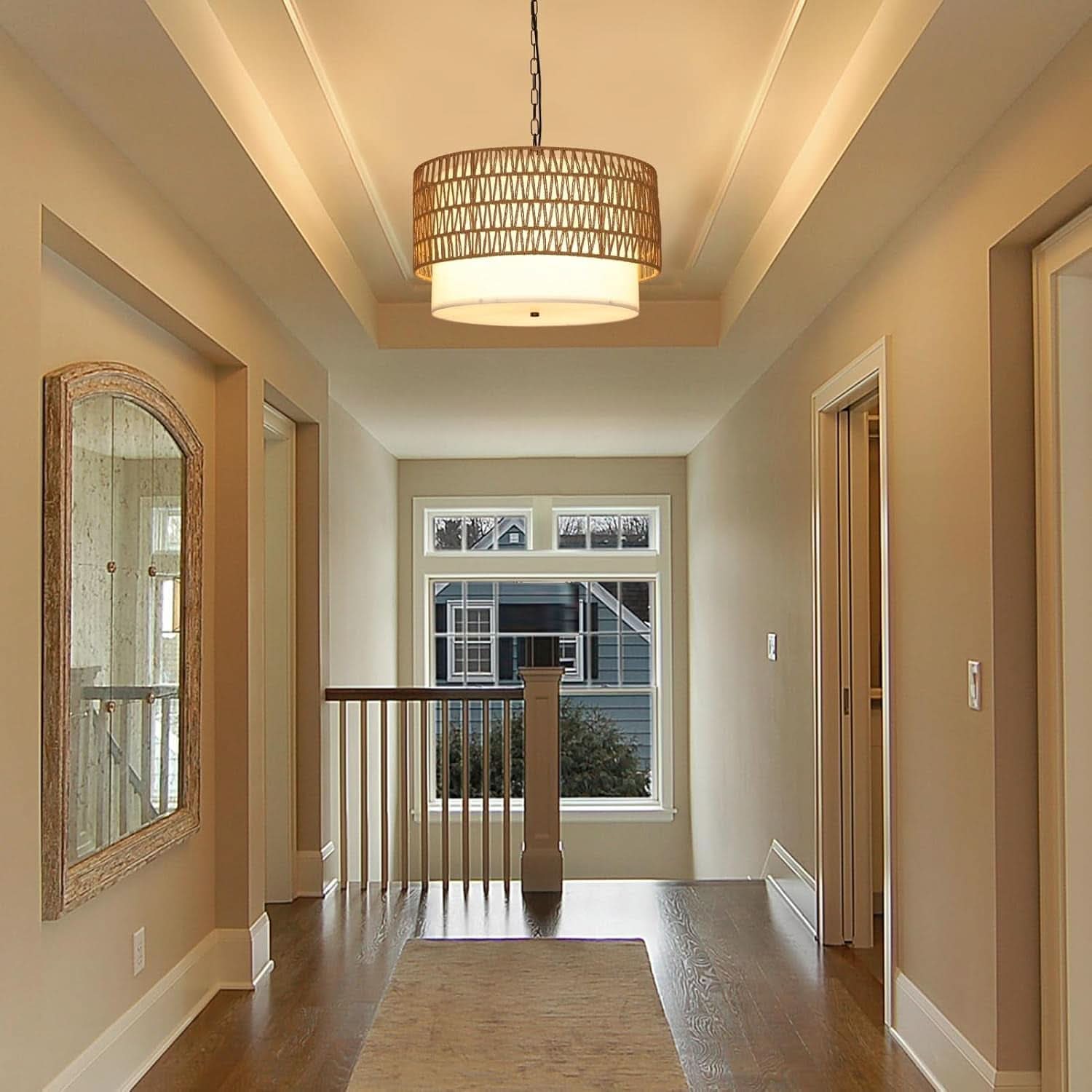 Five Light Rattan Boho Chandelier For Dining Room Area