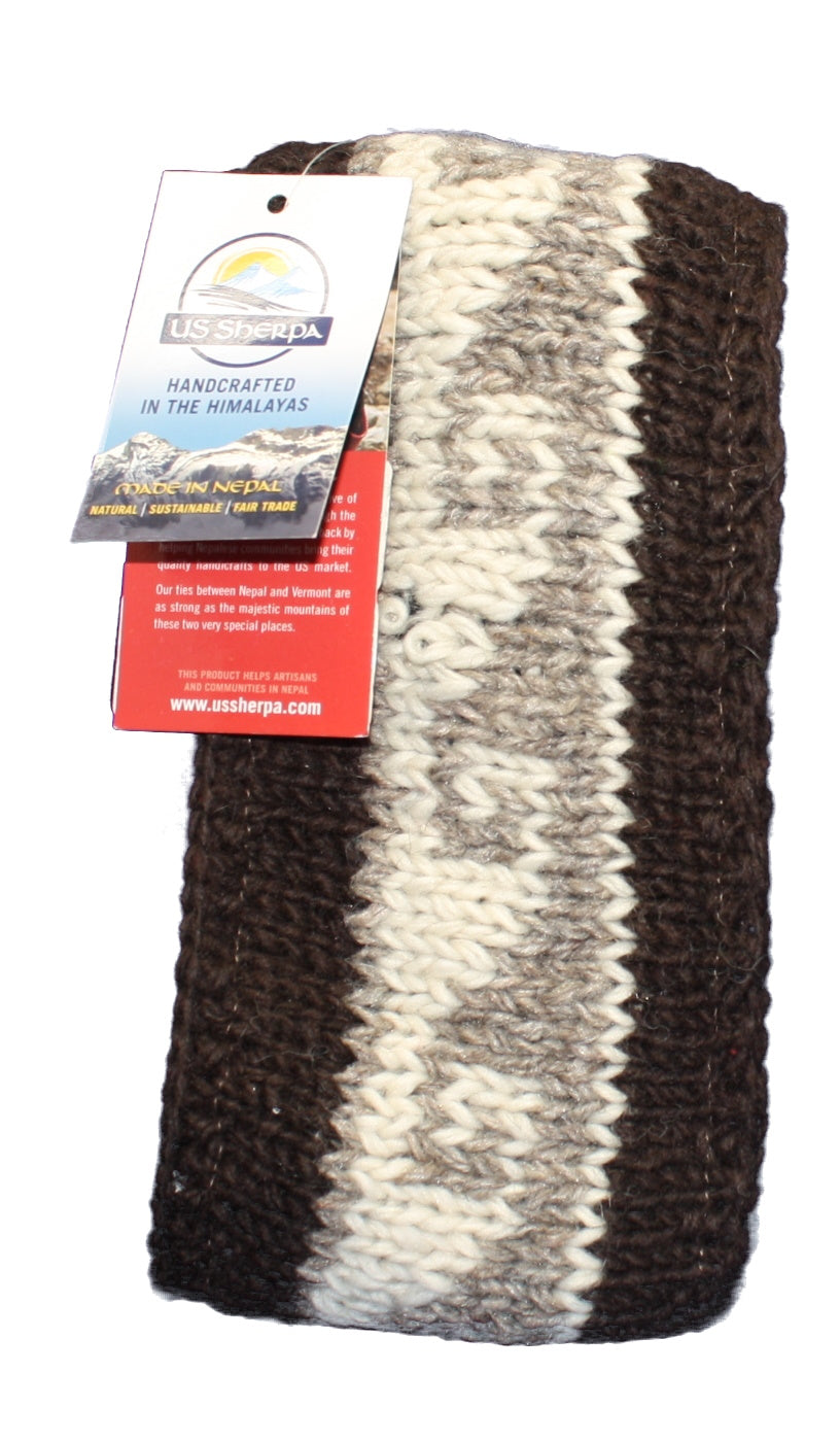 Fleeced Lined wood Headband- Two Tone Brown