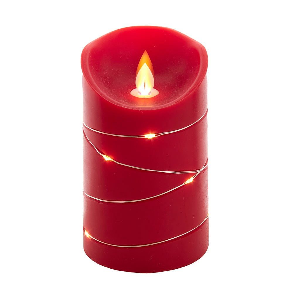 Flicker Flame Red Candle With Fairy Lights - 5 inch