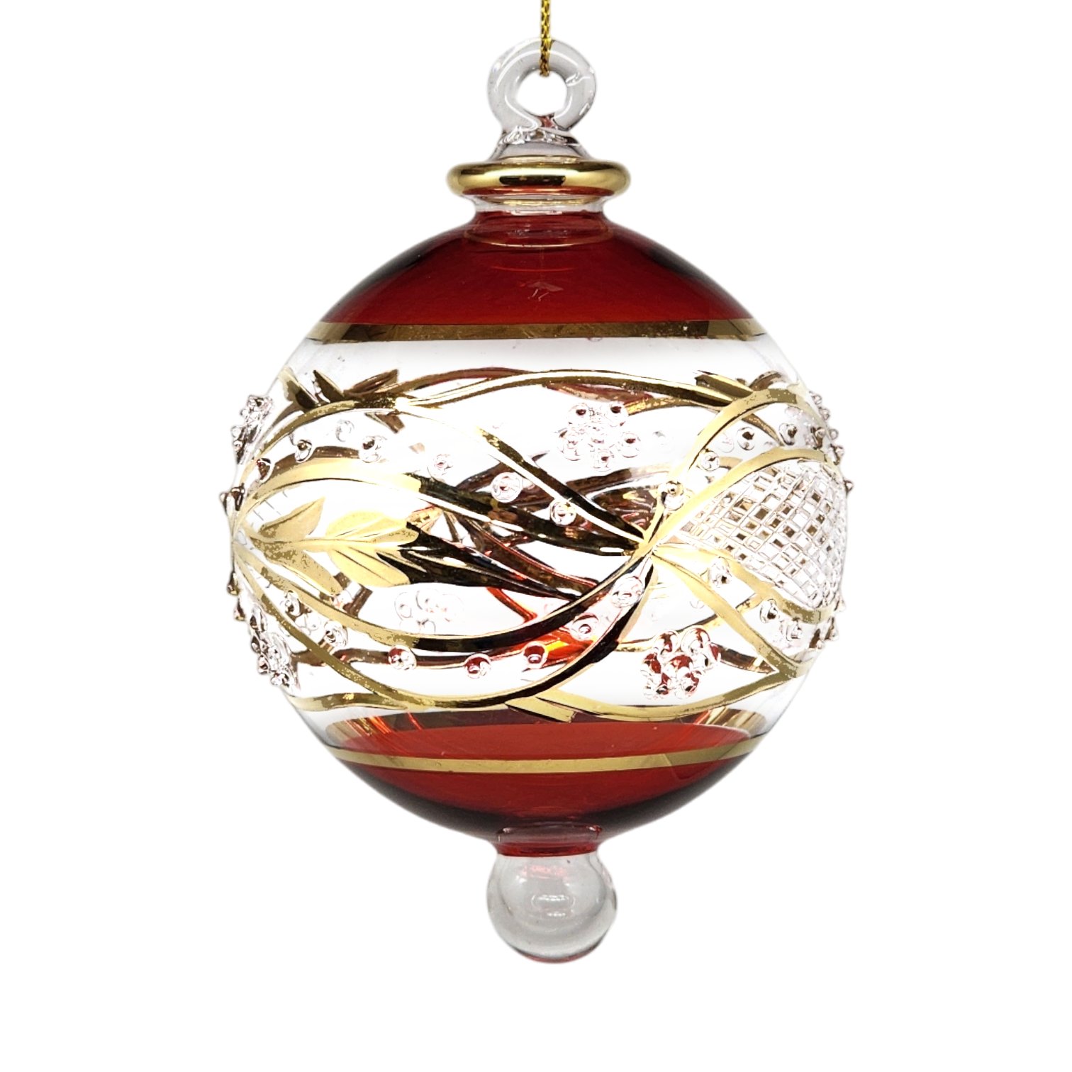 Floral Etched 3" Glass Ball - Red