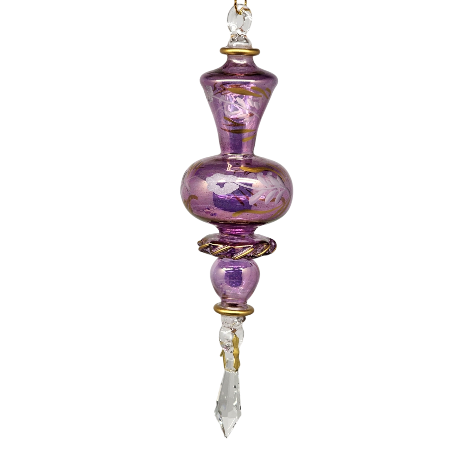 Floral Etched Glass Ruffle Glass Ball - Purple