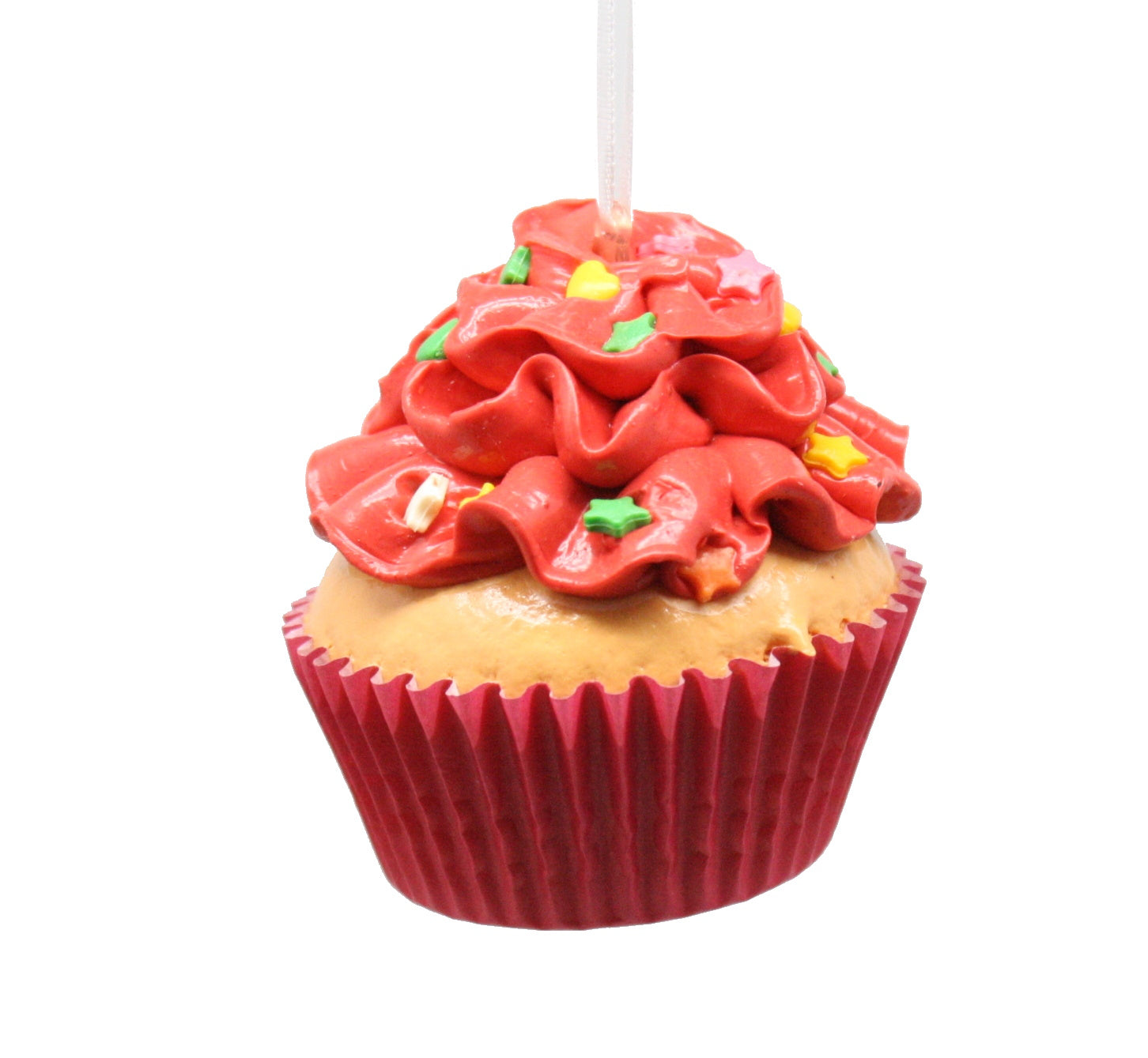 Flower Cupcake Ornaments - Red With Shaped Sprinkles