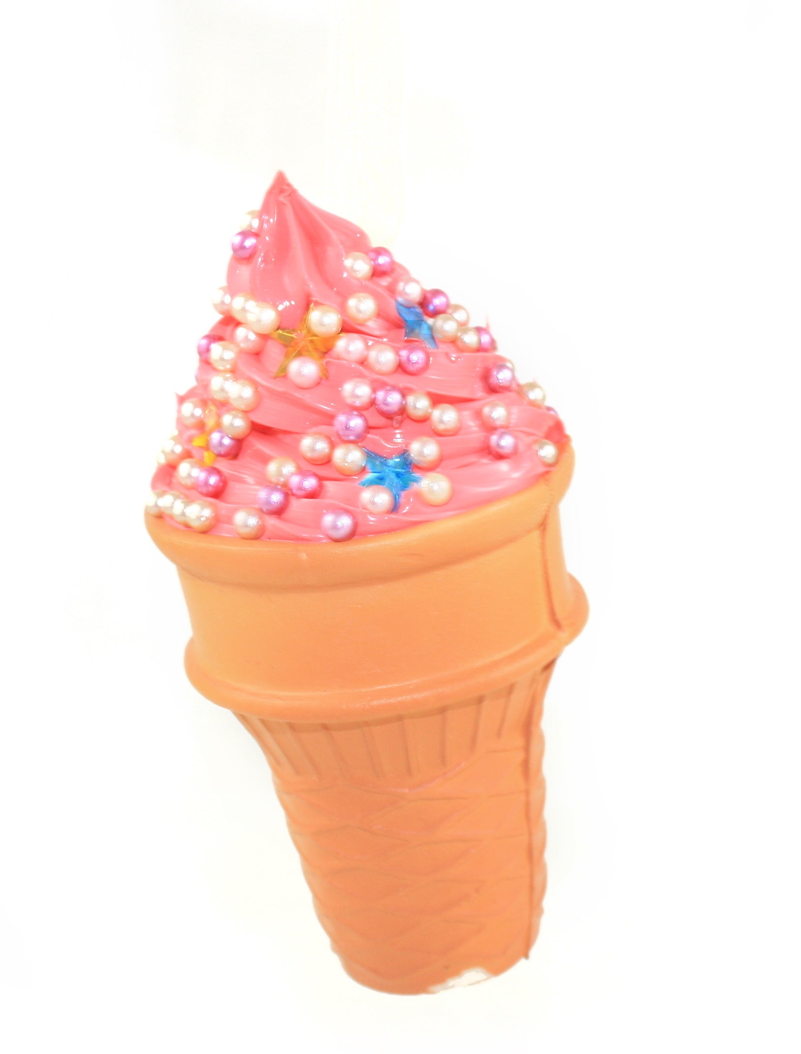 Foam Ice Cream Cone Ornament - Raspberry with Pearls And Stars