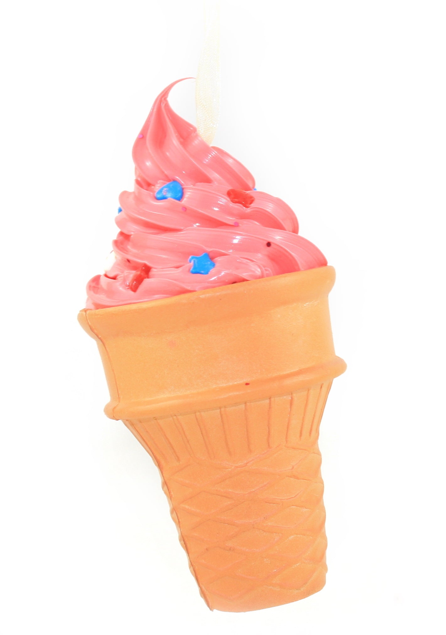 Foam Ice Cream Cone Ornament - Strawberry with Hearts and Stars
