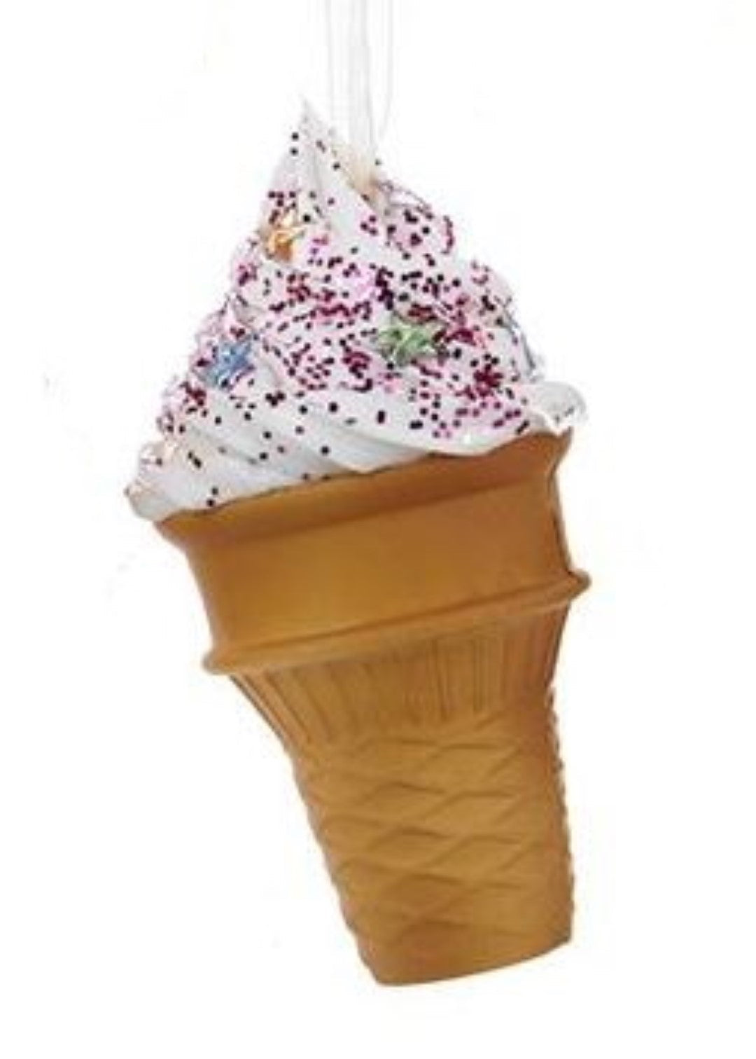 Foam Ice Cream Cone Ornament - Vanilla with Crystals