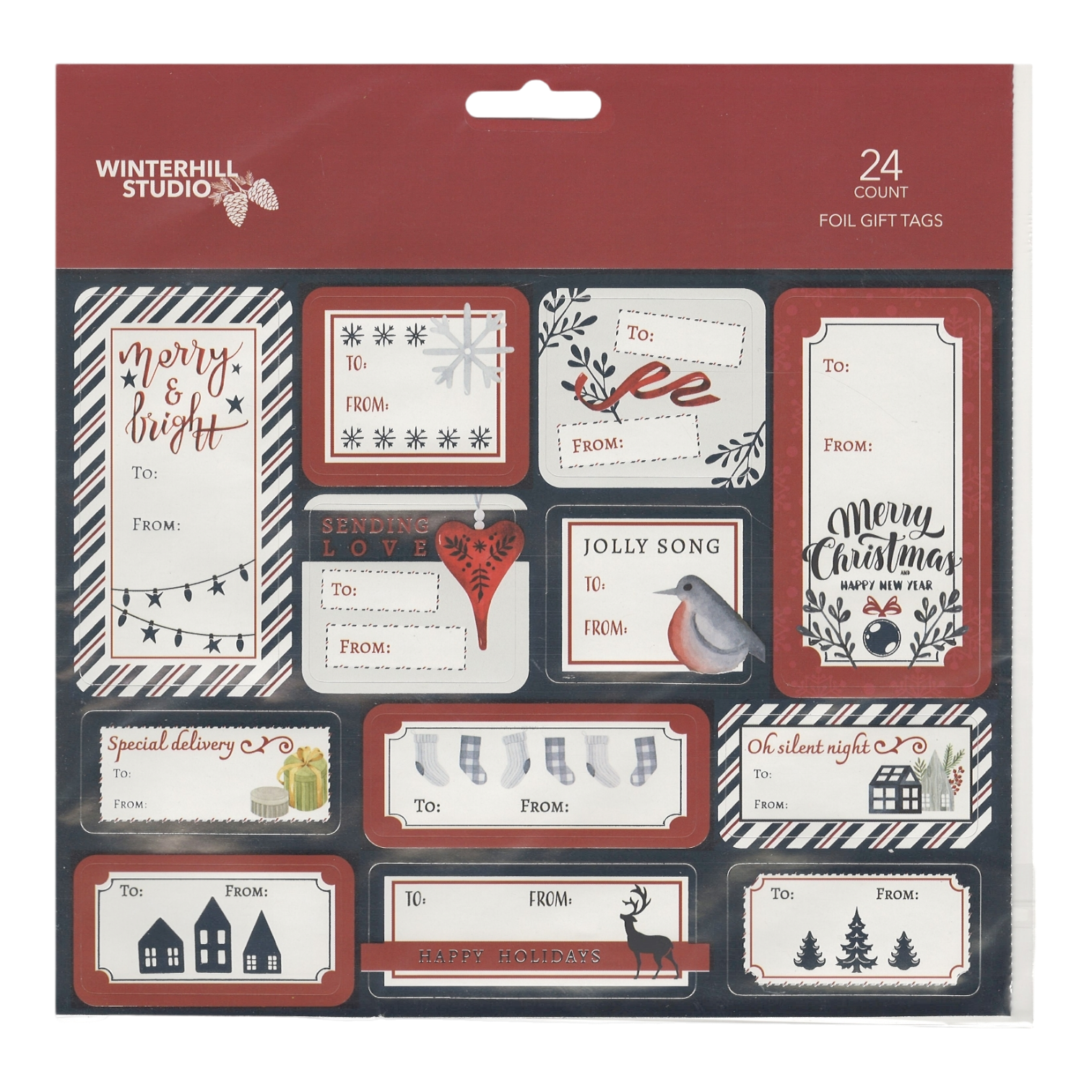 Foil Peel and Stick Gift tags - Silver and Red