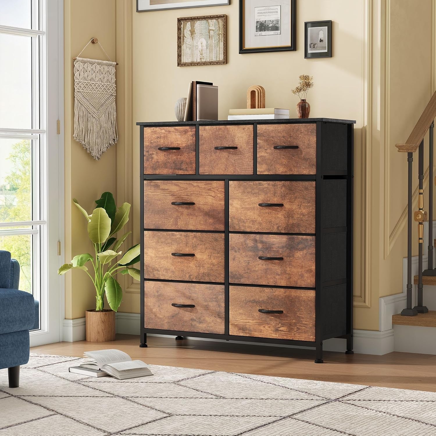 Foldable Nine Drawer Fabric Dresser With Metal Frame