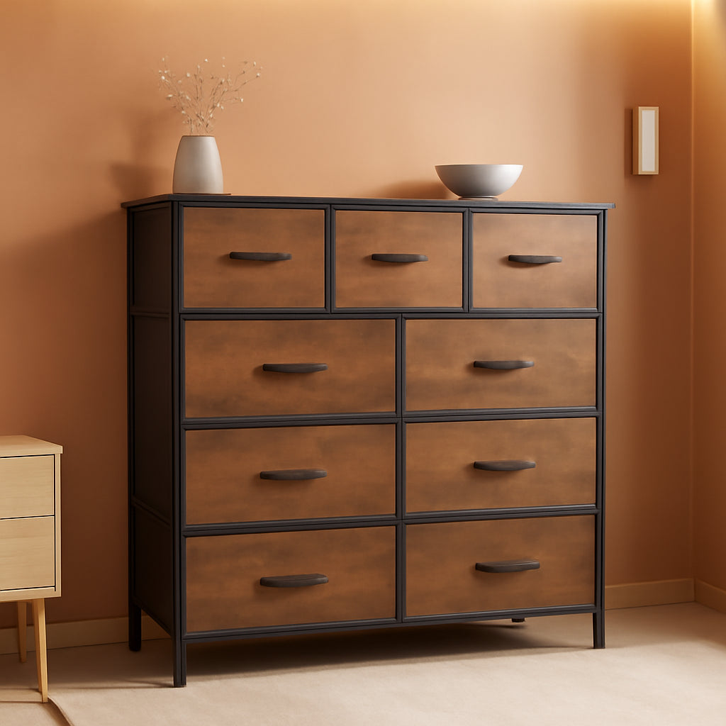 Foldable Nine Drawer Fabric Dresser With Metal Frame