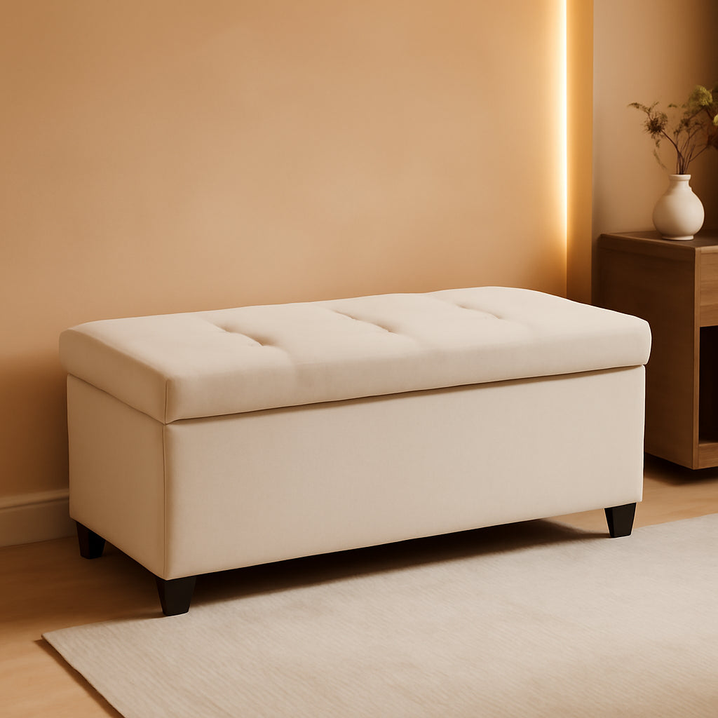 Forty Three Inches Beige Leatherette Storage Ottoman Lid