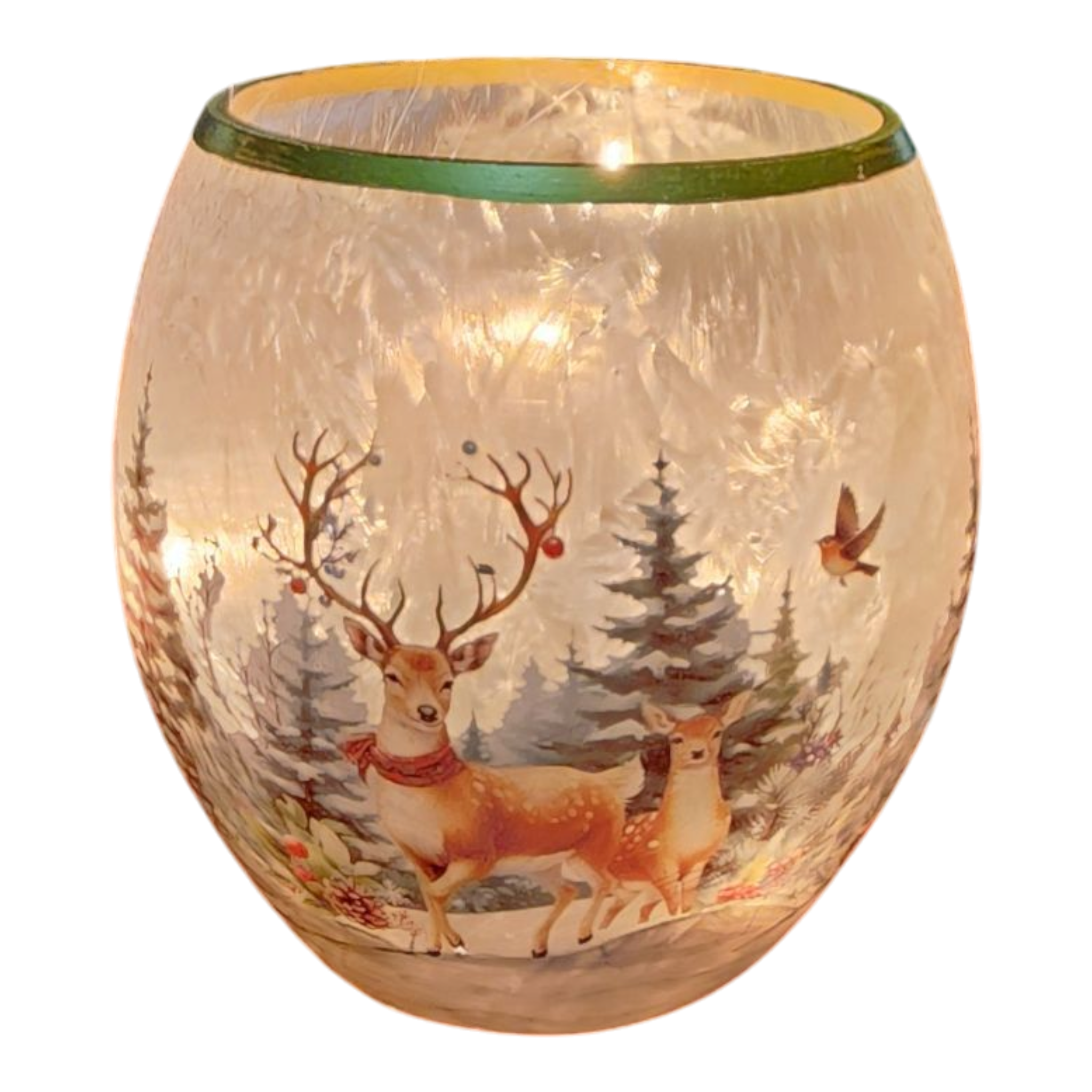 Frosted Glass Luminary Curved Edge - Forest Deer Scene