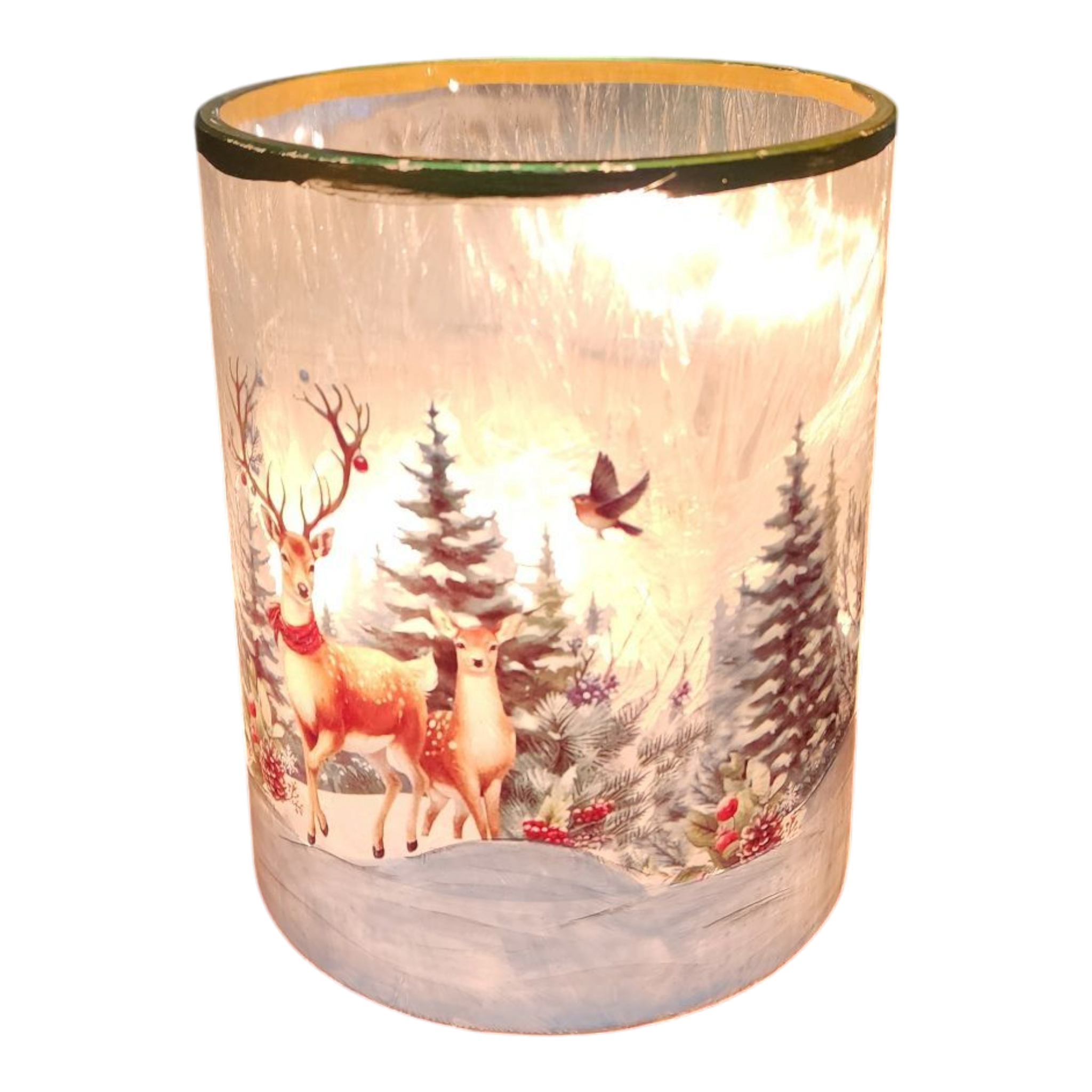 Frosted Glass Luminary Straight Edge - Forest Deer Scene