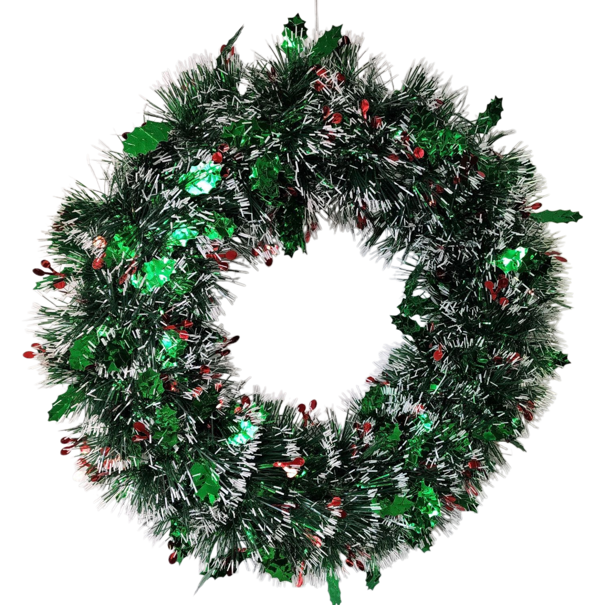 Frosted Holly Tinsel Wreath - 19"