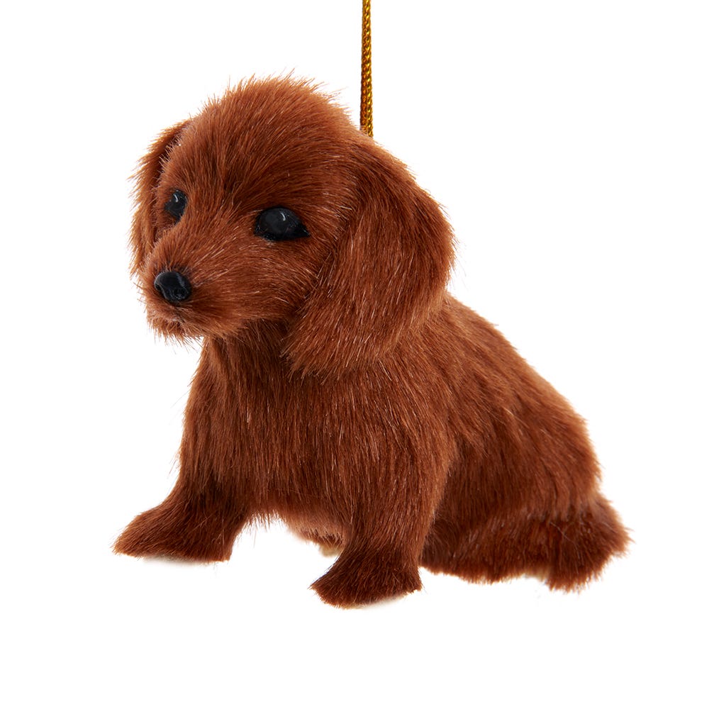 Furry Dog Ornament - Brown Dachshund