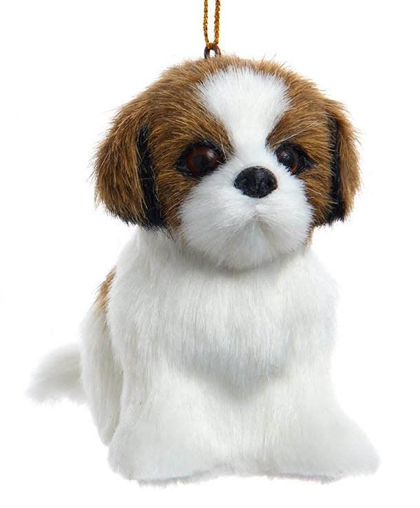 Furry Dog Ornament - Brown Shih-tzu