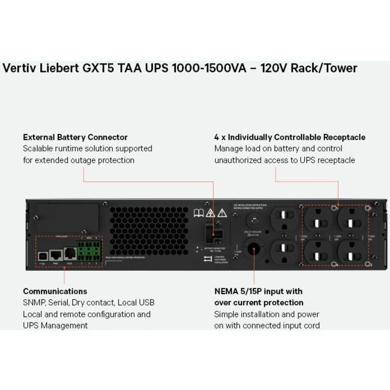 GXT5-1000LVRT2UXLTAA, Liebert® GXT5 UPS, 1000VA TAA