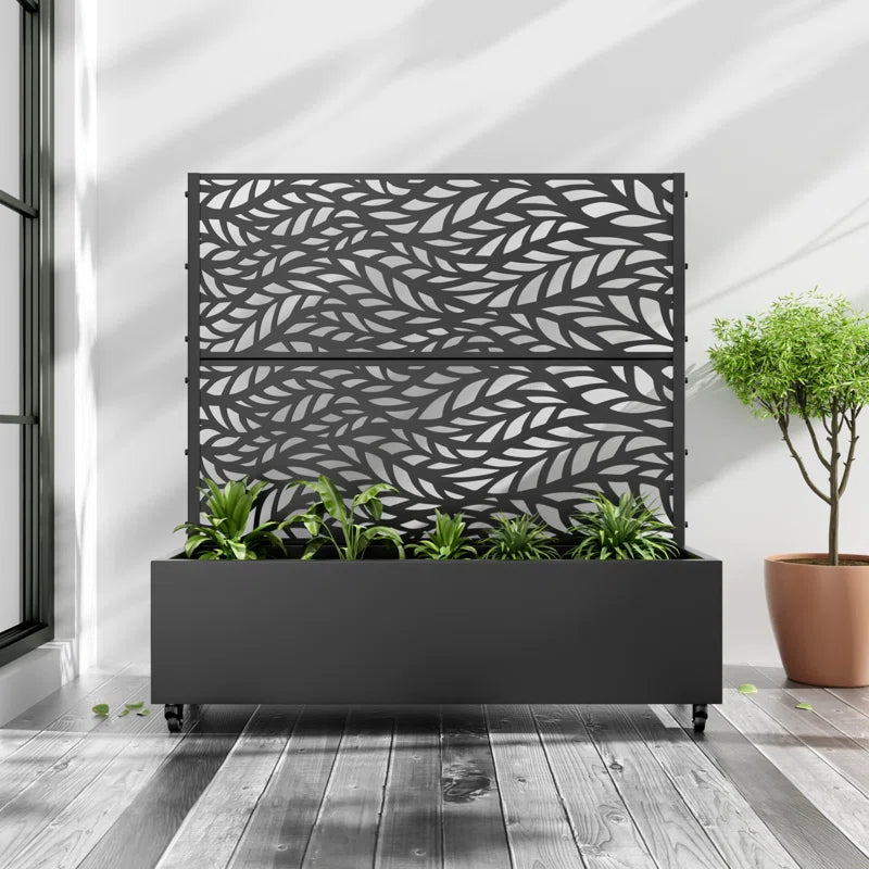Galvanized Metal Planter Box With Trellis And Wheels