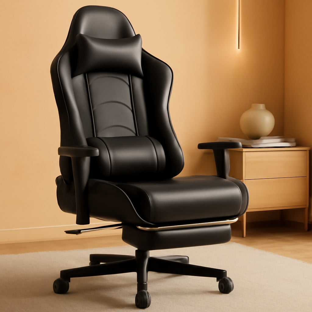 Gaming Chair Black Adjustable Footrest Ergonomic Chair