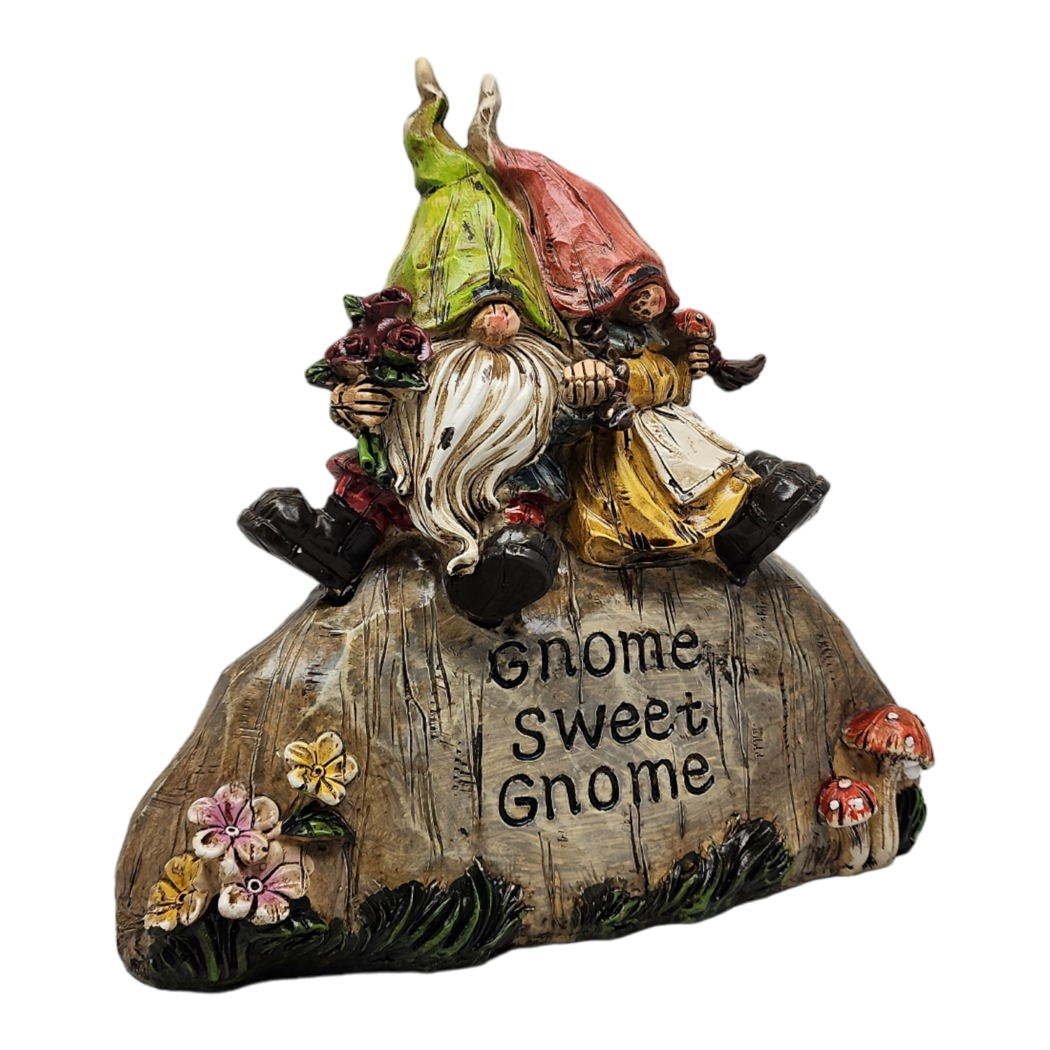 Garden Gnomes on a Rock - 8 Inch - Gnome Sweet Gnome