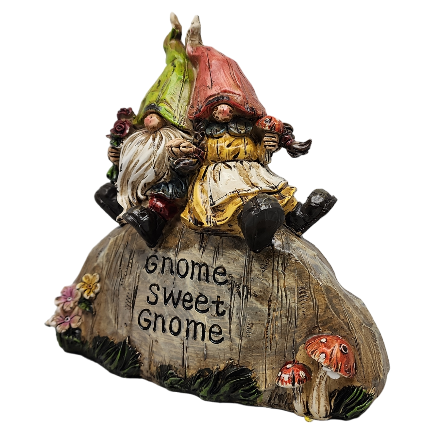 Garden Gnomes on a Rock - 8 Inch - Gnome Sweet Gnome