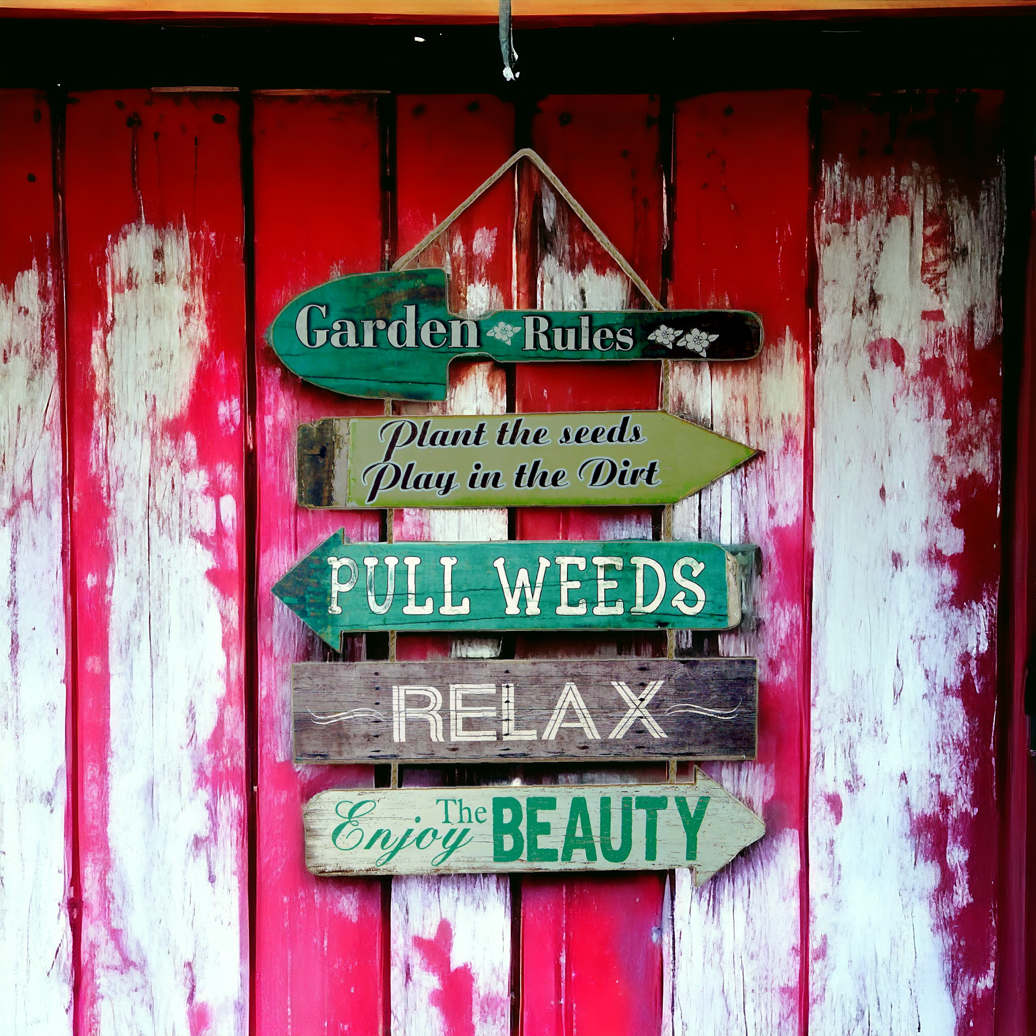 Garden Rules Wooden Hanging Sign