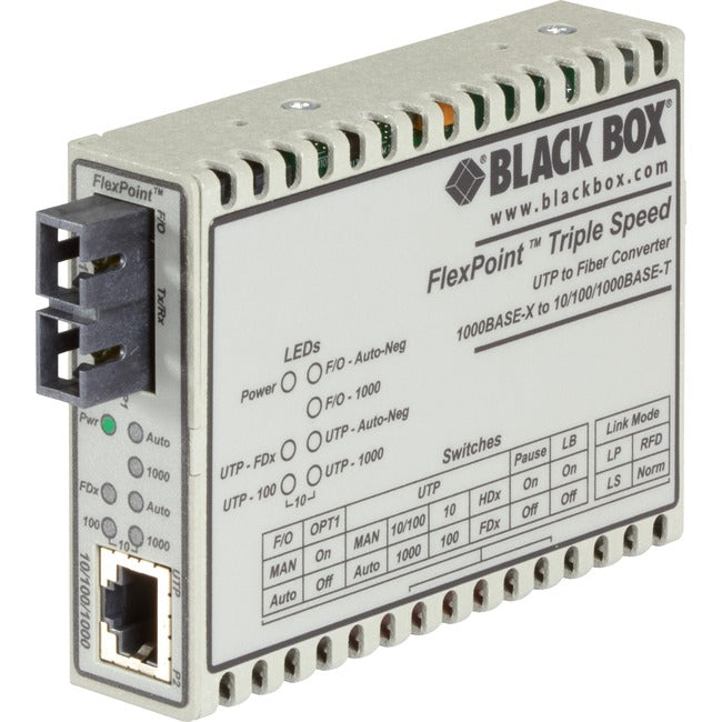 Gigabit Ethernet Media Converter - BLACK BOX FlexPoint 10/100/1000-Mbps Copper to 1000-Mbps Multimode Fiber | TechSoft LMC1017A-MMSC