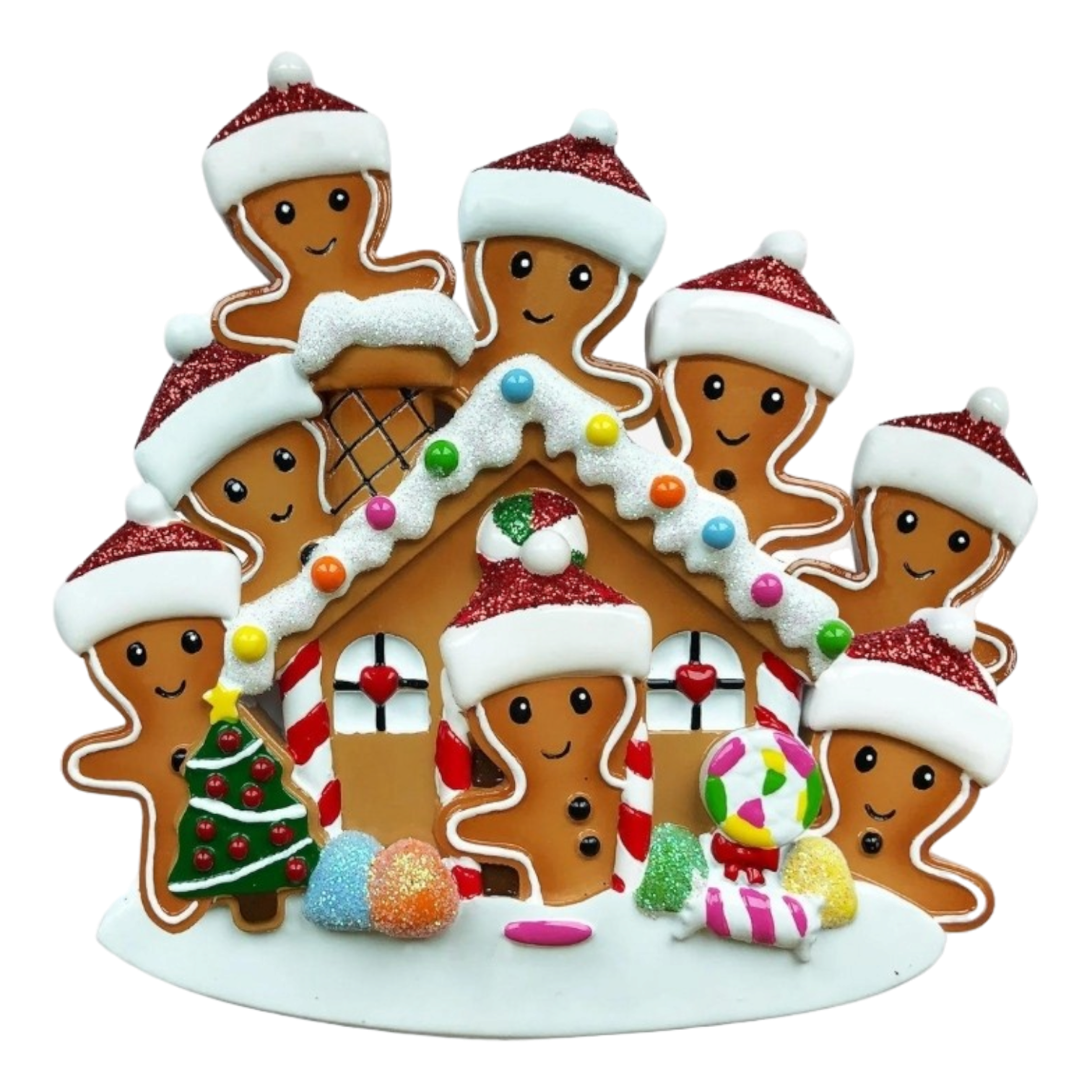 Gingerbread House Family Of 8 - Ornament