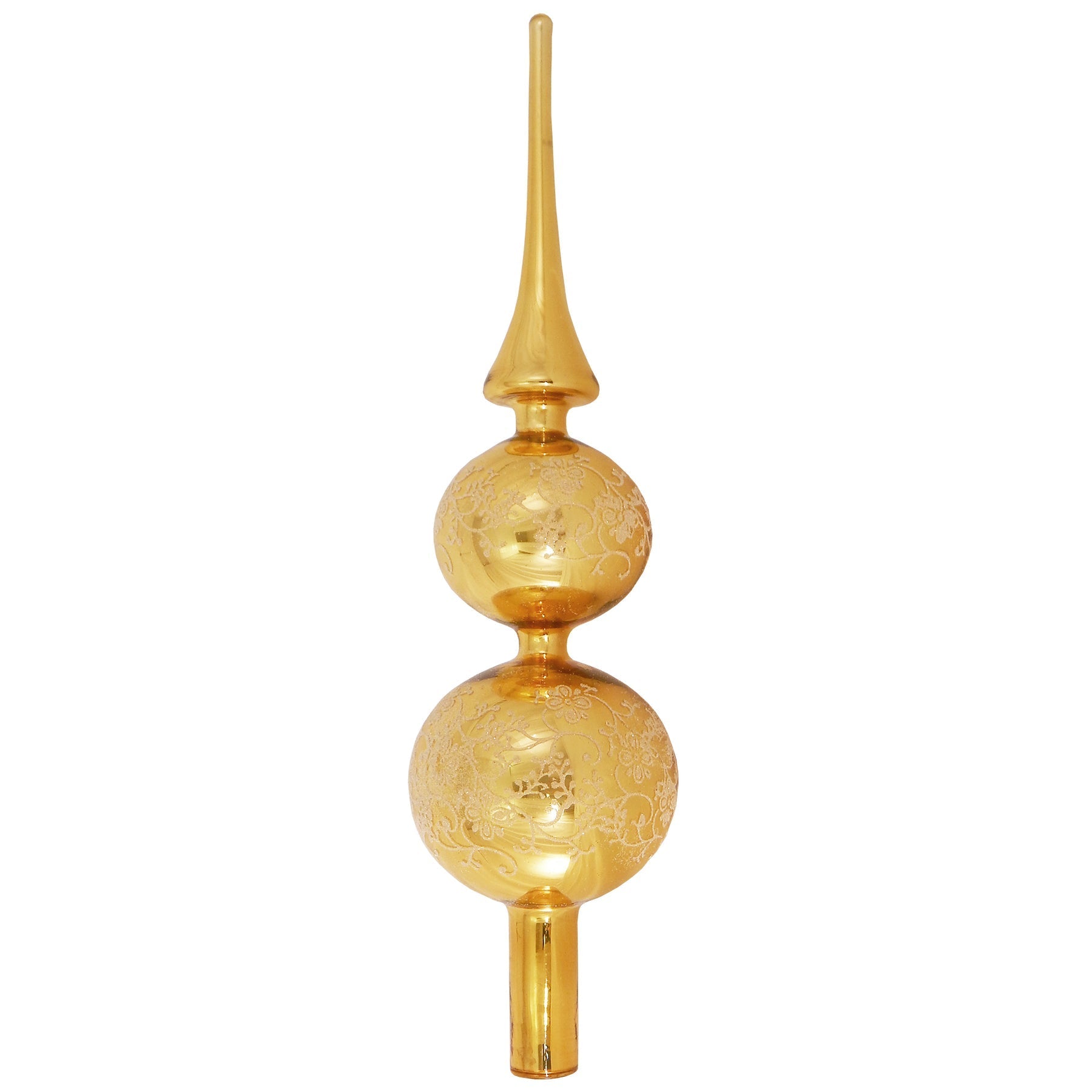 Glass 13 Inch Treetop Finial - Shiney Gold with Glitterlace