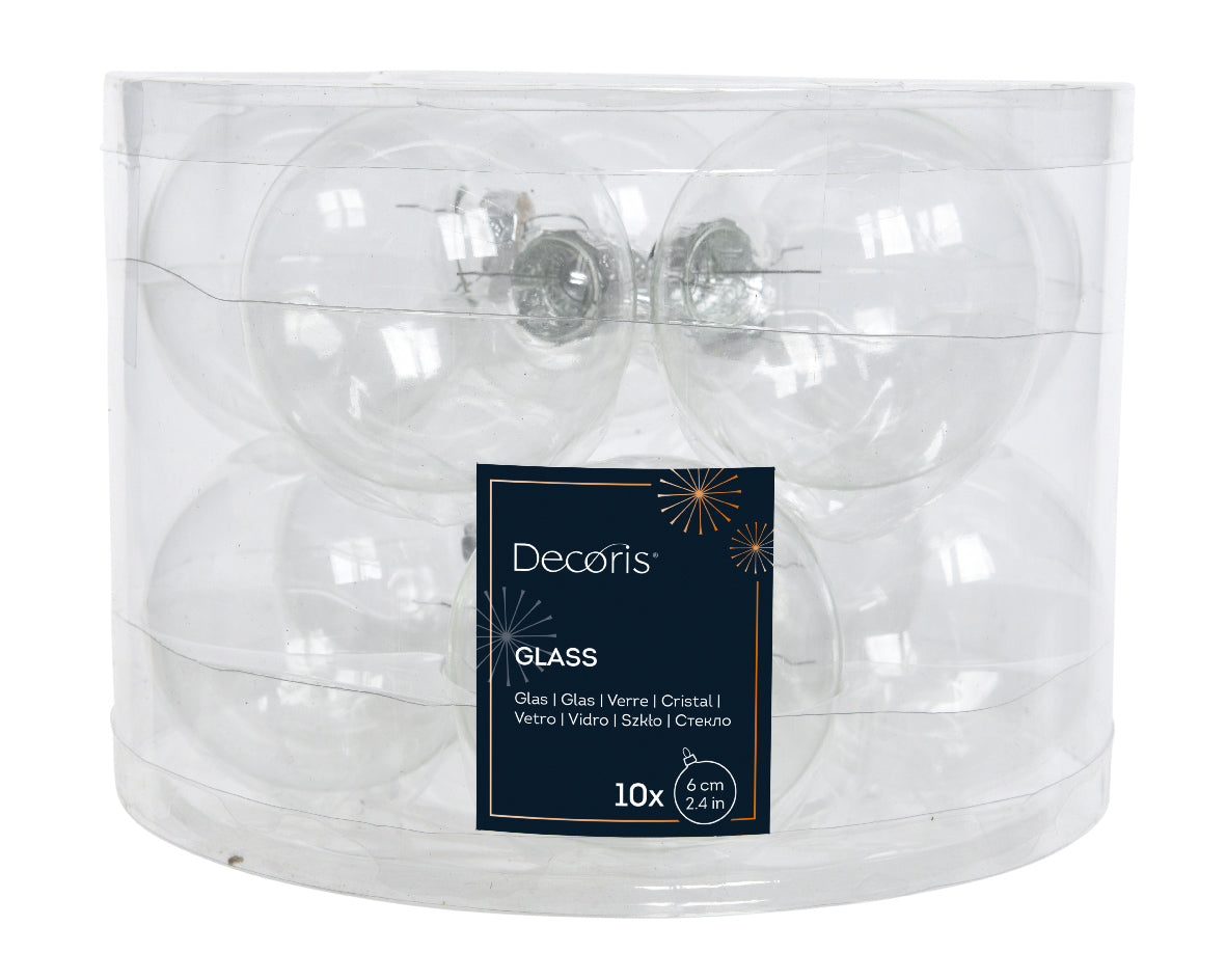 Glass 2.4" Ornaments - 10 piece Set - Clear