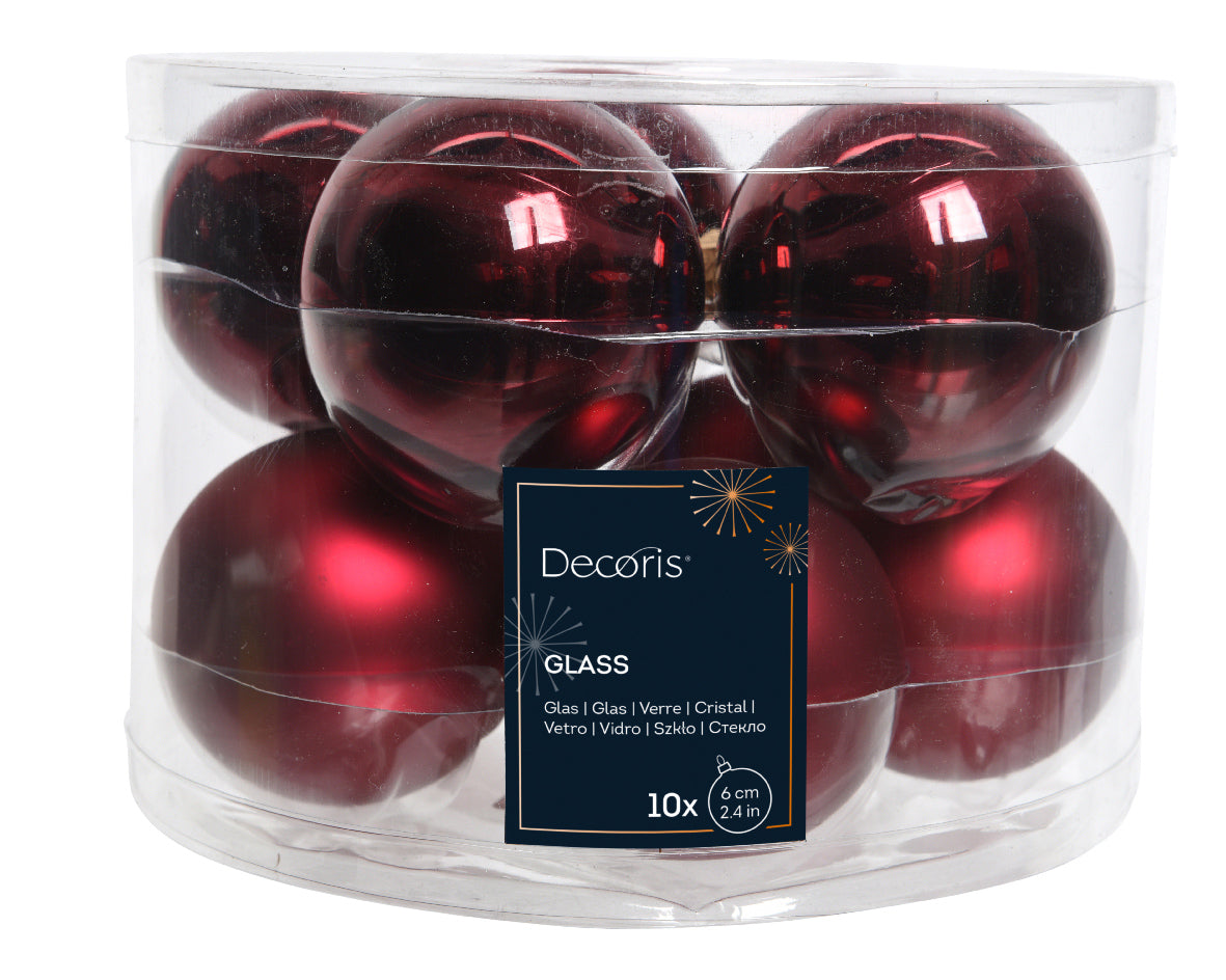Glass 2.4" Ornaments - 10 piece Set - Deep Ruby
