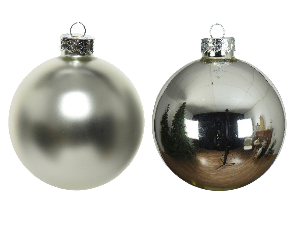 Glass 2.4" Ornaments - 10 piece Set - Elegant Silver