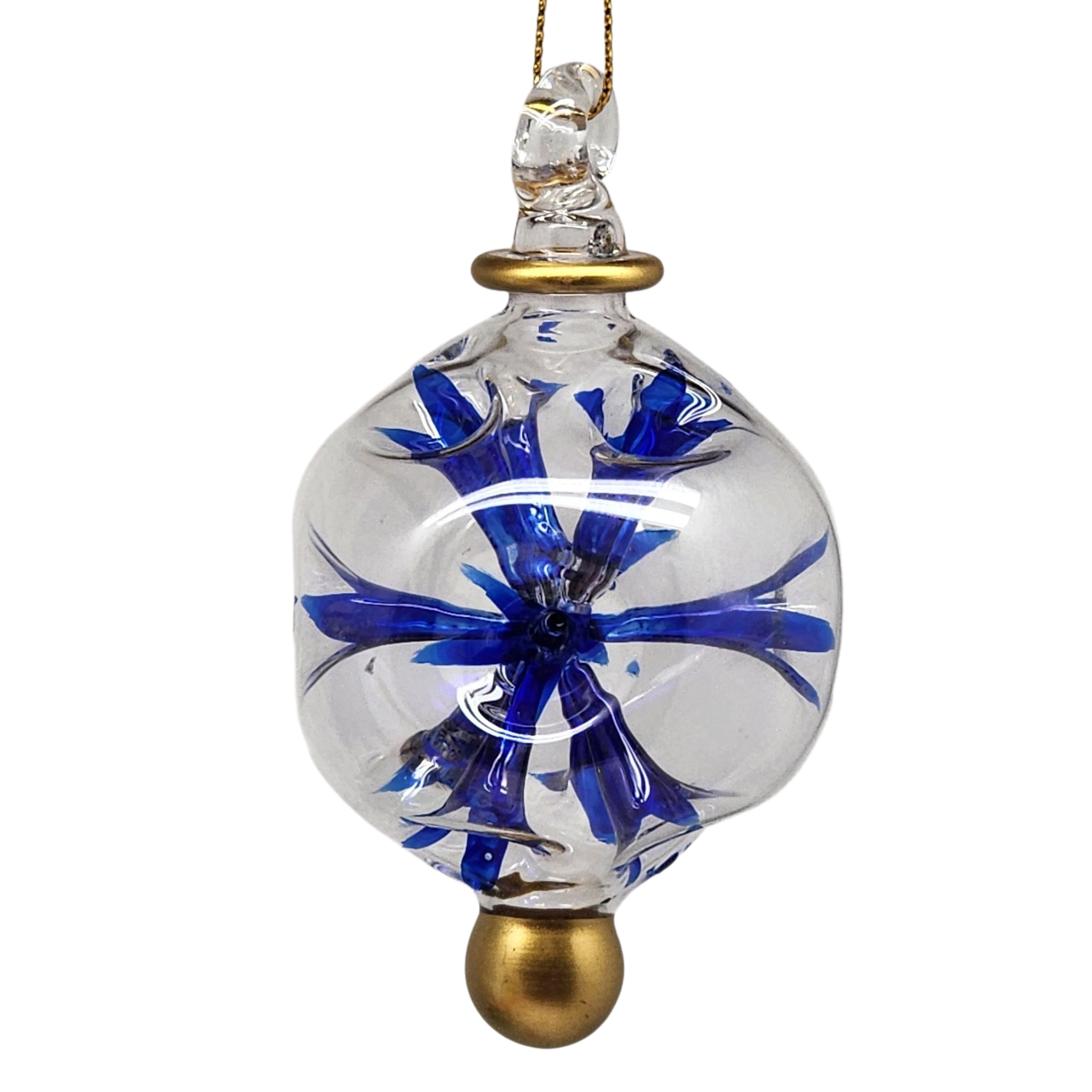 Glass Blown Pierced Ball Ornament - Blue