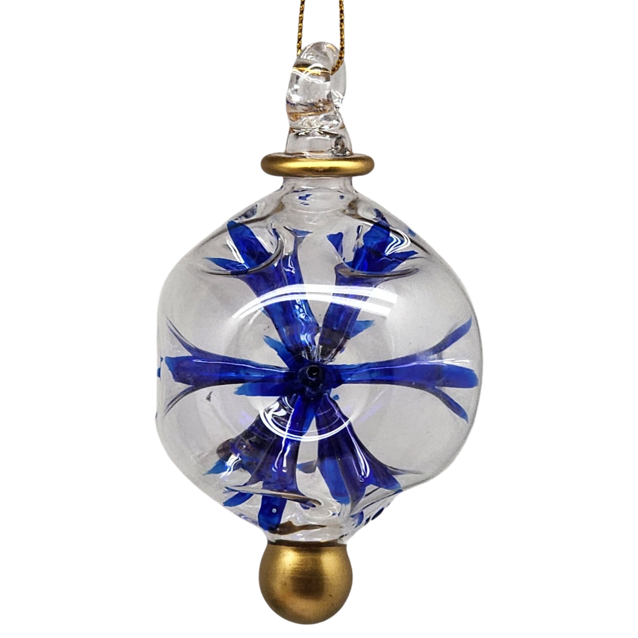 Glass Blown Pierced Ball Ornament - Blue