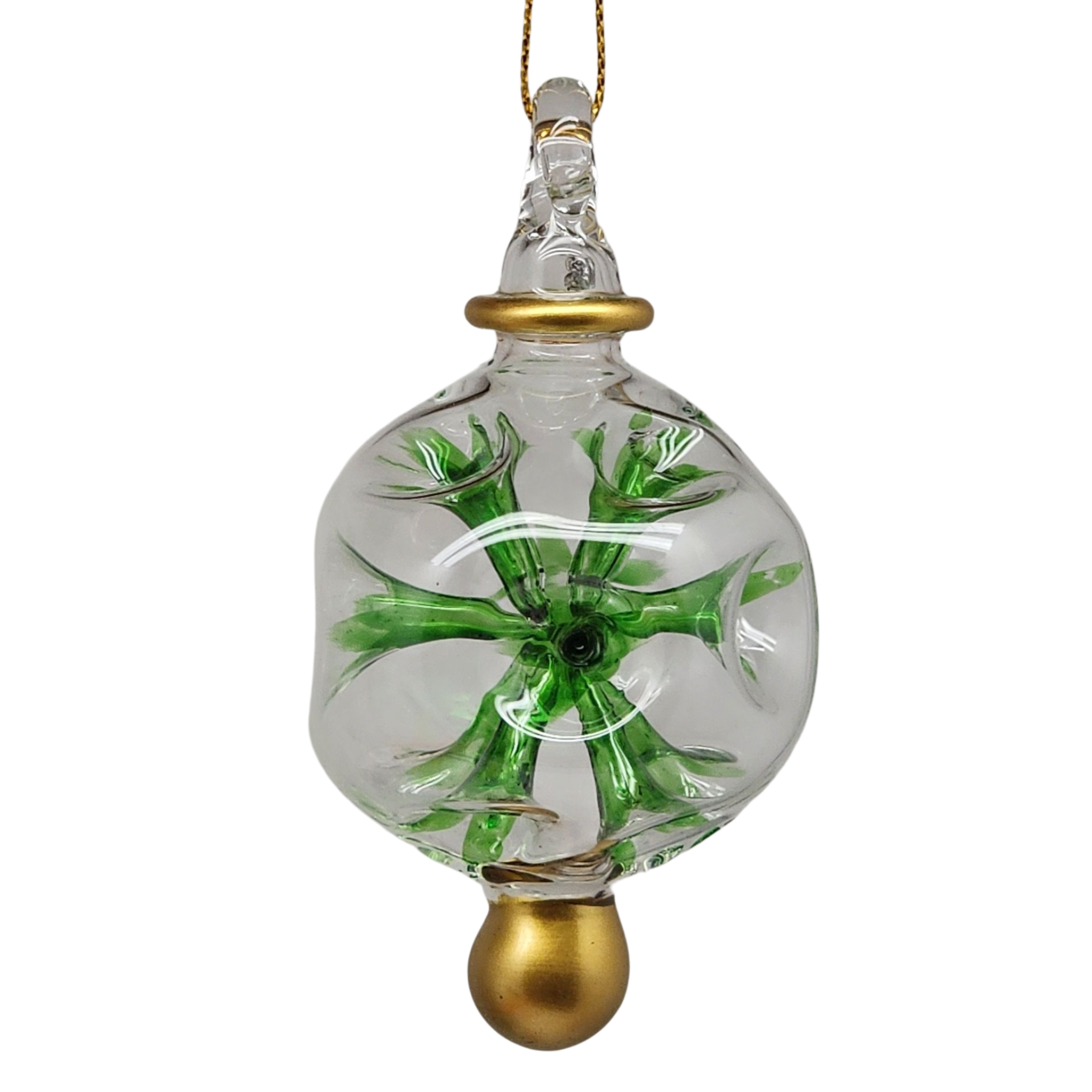 Glass Blown Pierced Ball Ornament - Green